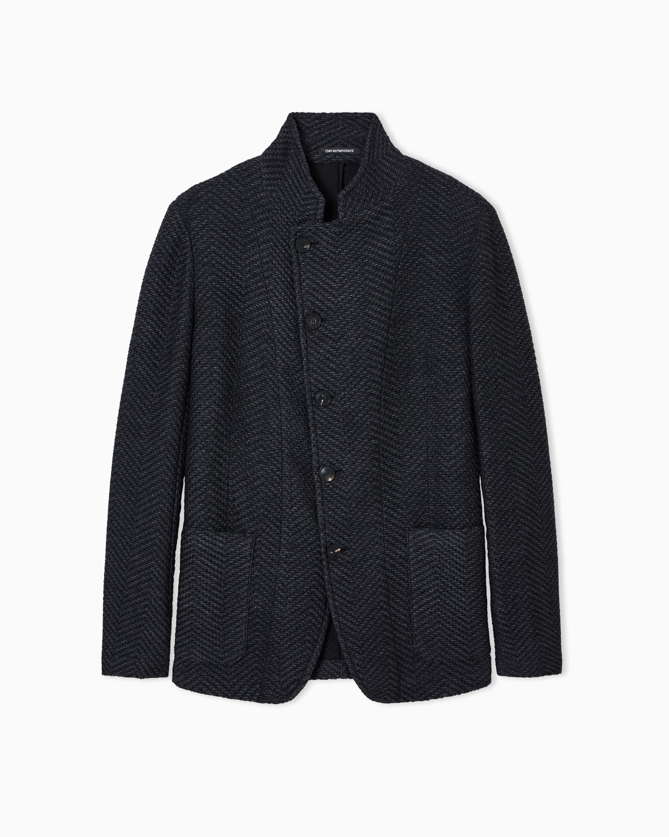 Icon guru-collar jacket with off-centre fastening in a chevron wool knit Slide 0