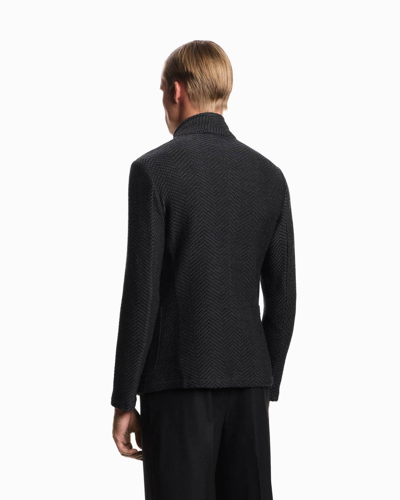 Icon guru-collar jacket with off-centre fastening in a chevron wool knit Slide 2