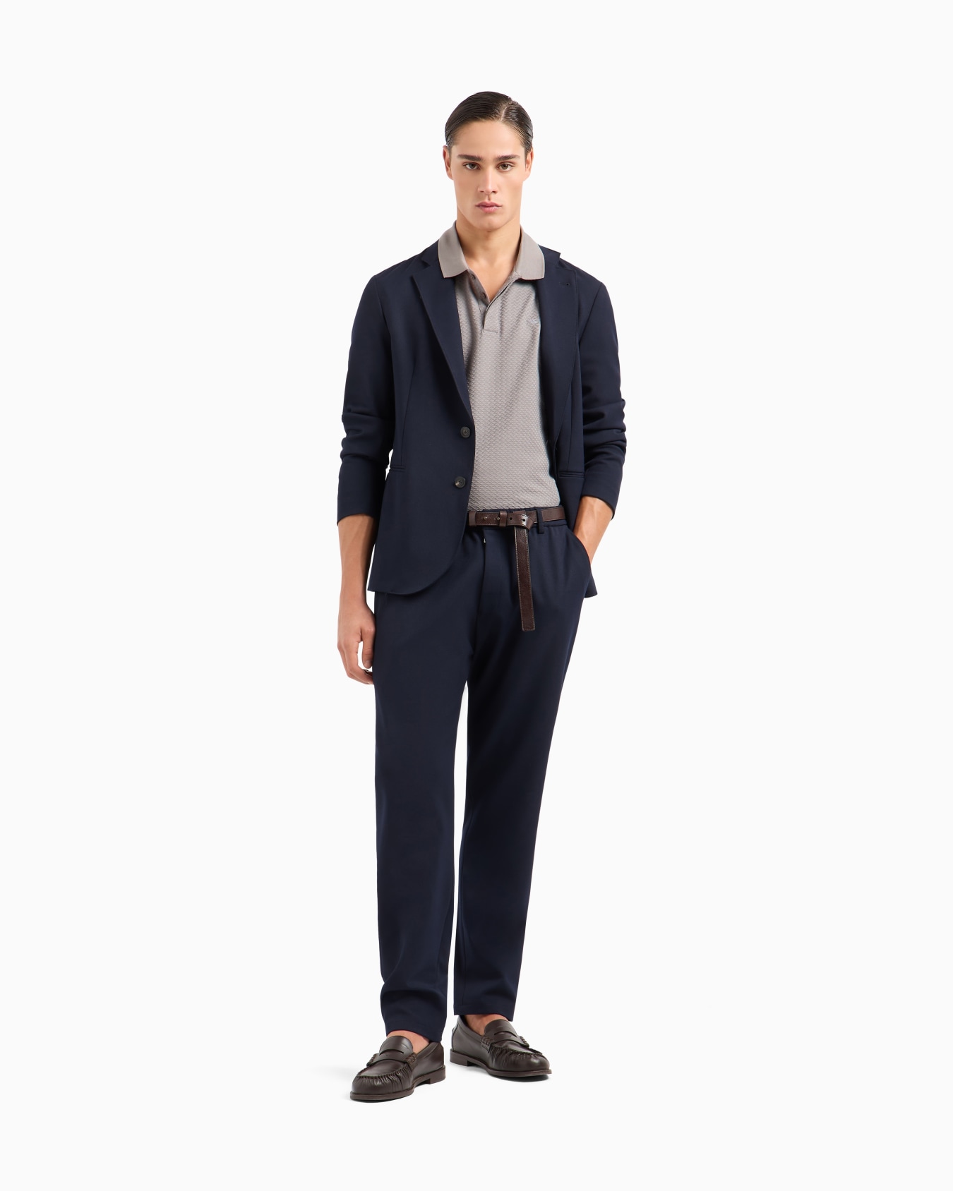 Pantaloni a vita elastica in gabardina tecnica stretch Slide 1