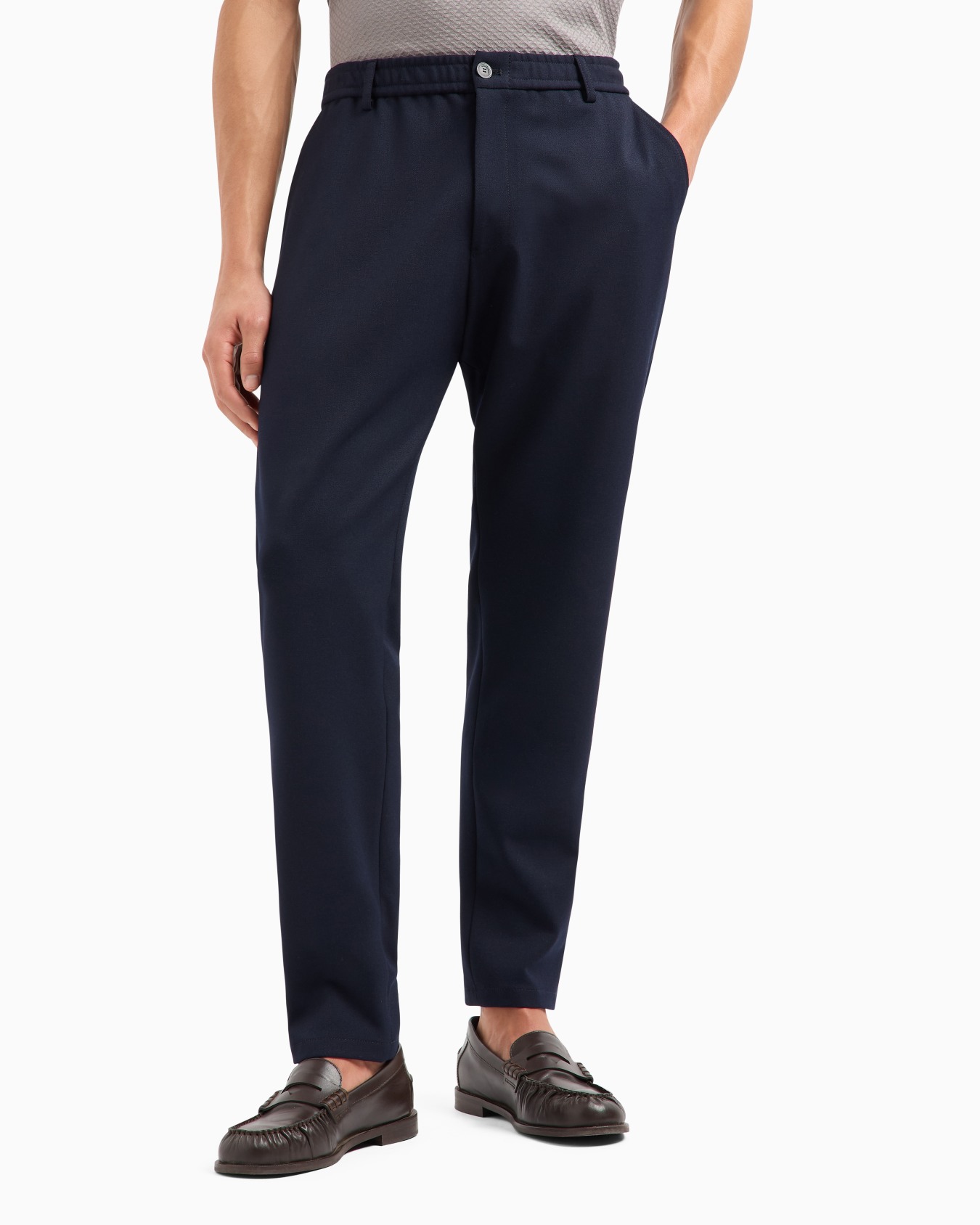 Pantaloni a vita elastica in gabardina tecnica stretch Slide 3