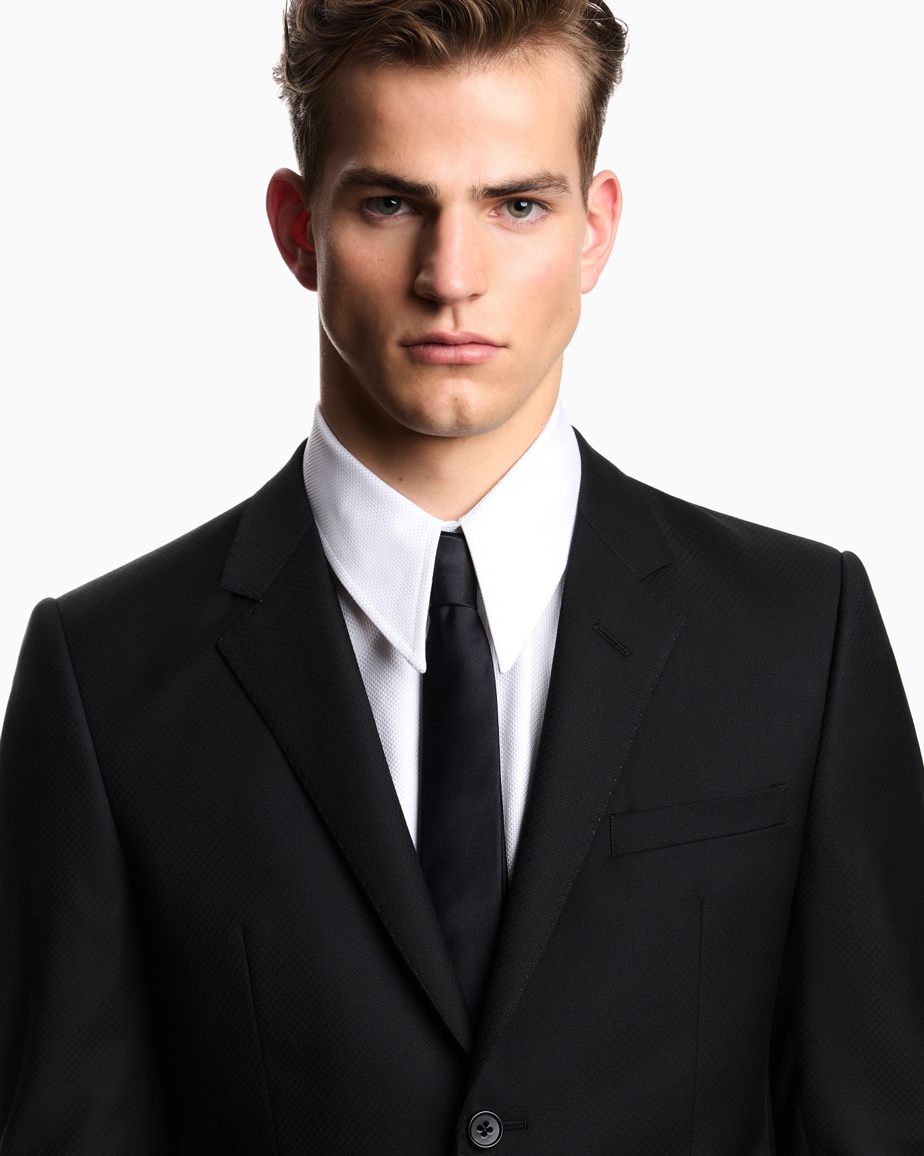 Slim-fit single-breasted suit in a monochromatic micro-jacquard virgin wool Slide 3