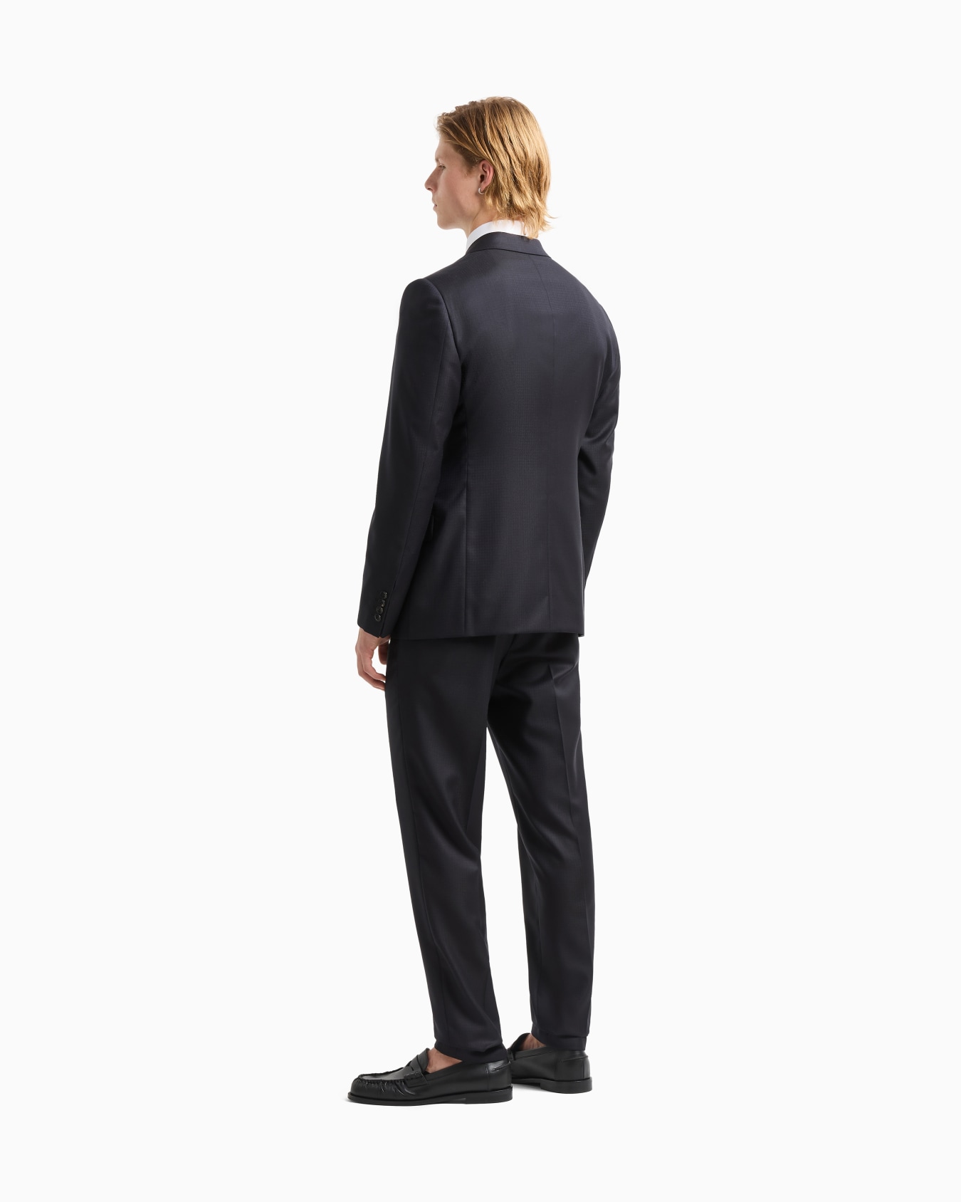 Traje de abotonadura sencilla en lana fría con motivo pata de gallo en tejido jacquard Diapositiva 2