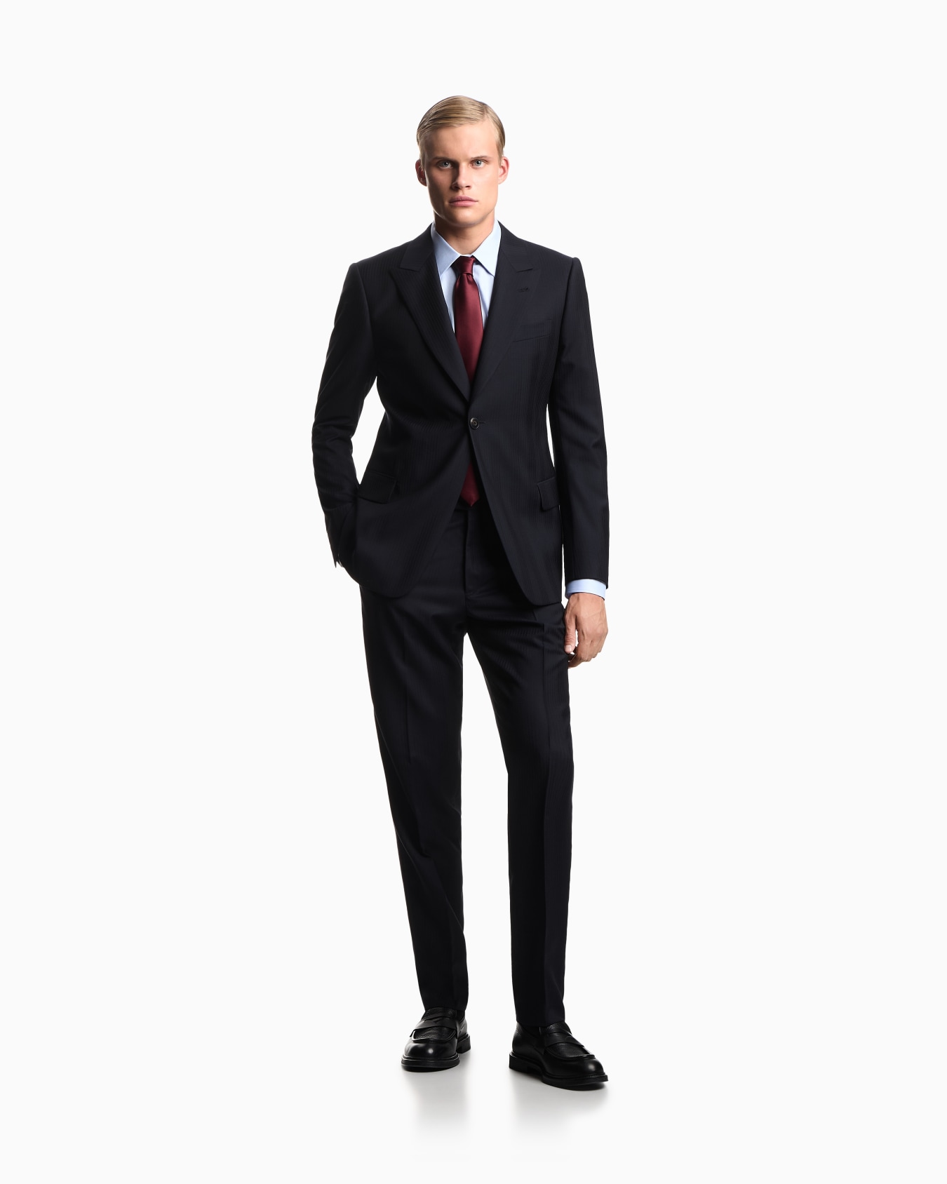 Single-breasted suit in a striped chevron virgin-wool blend Slide 1