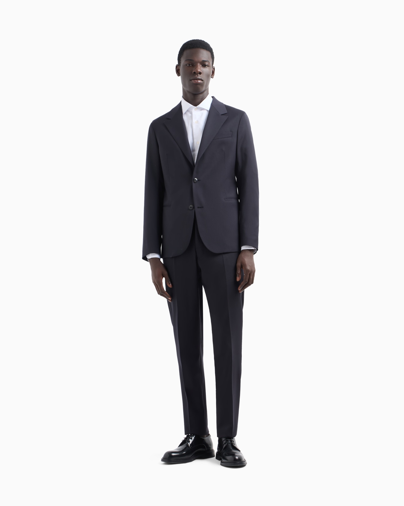 Traje slim fit con chaqueta de abotonadura sencilla de tela elástica de lana fría tropical natural Diapositiva 3