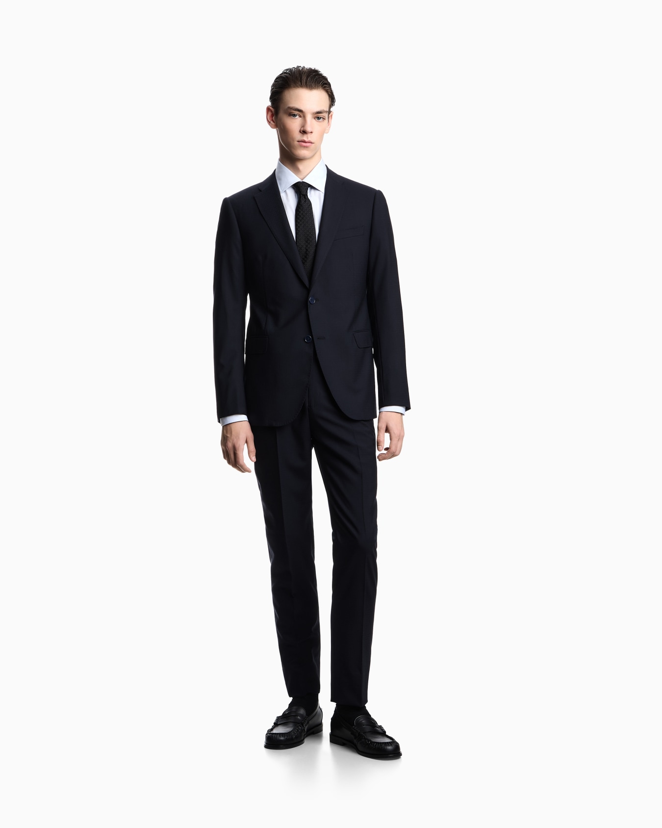Regular-fit, single-breasted suit in natural stretch, tropical light wool Slide 1