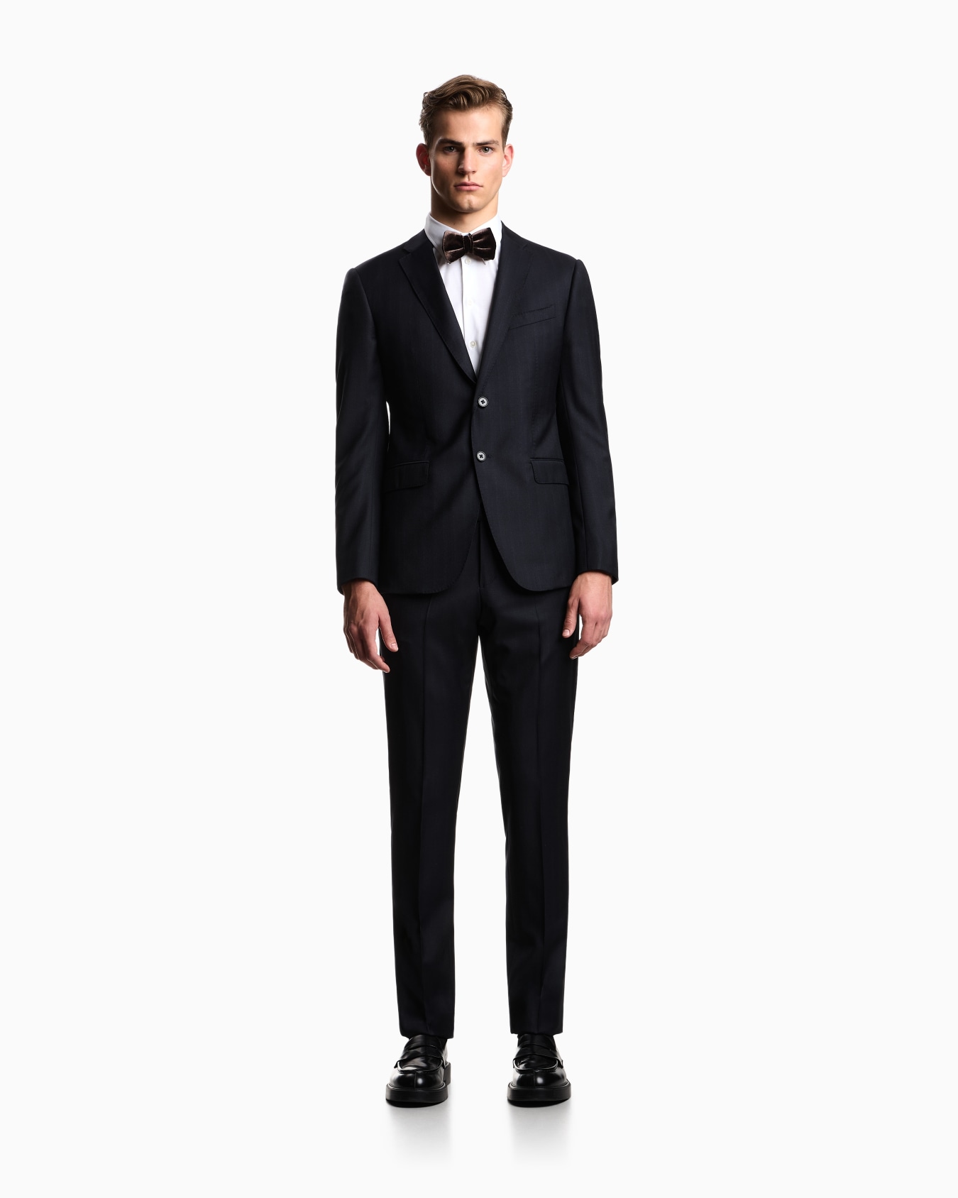 Regular-fit, single-breasted suit in a mouliné striped virgin wool Slide 1