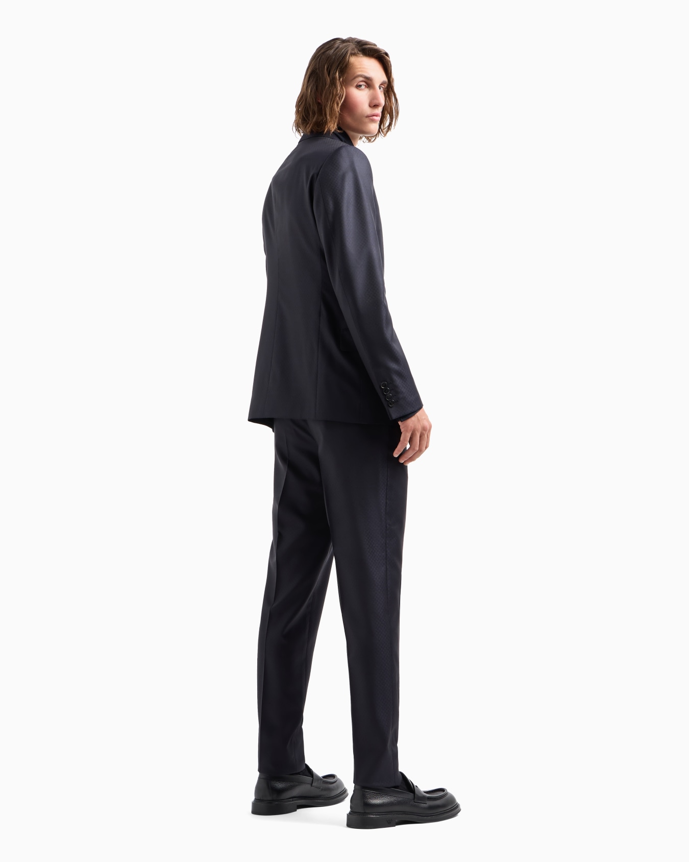 Traje con chaqueta de abotonadura sencilla de lana y seda con microfantasía efecto tejido jacquard Diapositiva 2