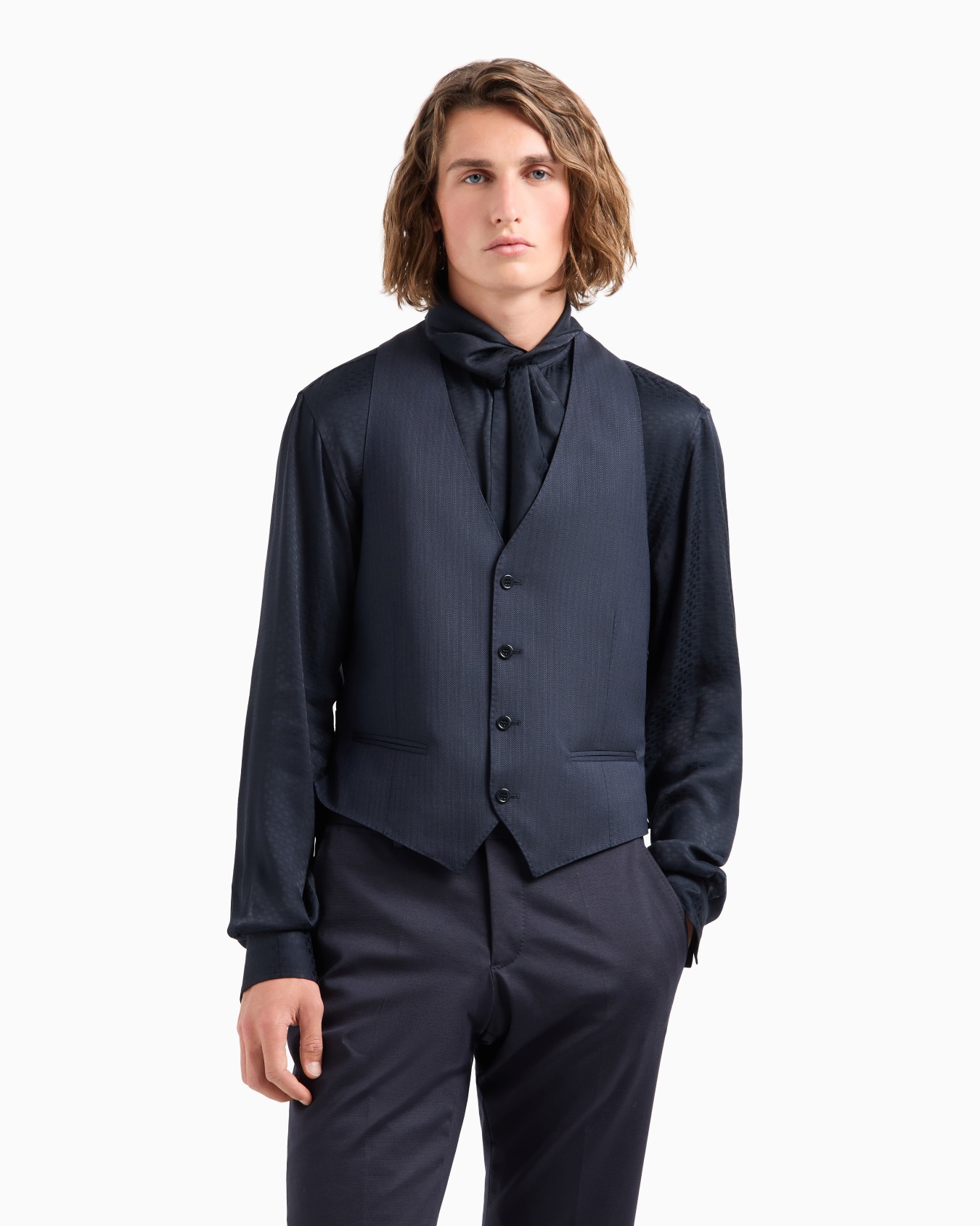 Single-breasted waistcoat in jacquard-striped armure virgin wool Slide 1