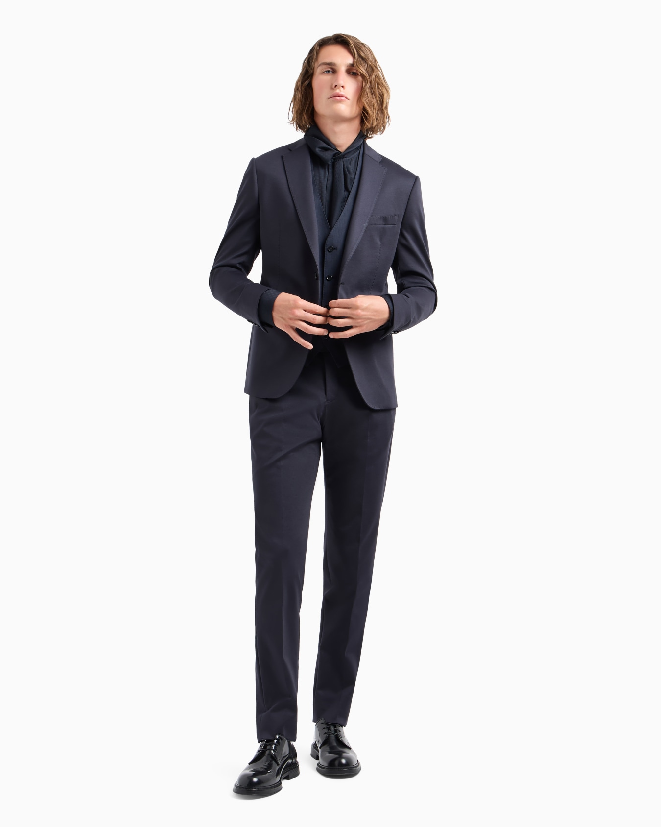 Single-breasted waistcoat in jacquard-striped armure virgin wool Slide 3