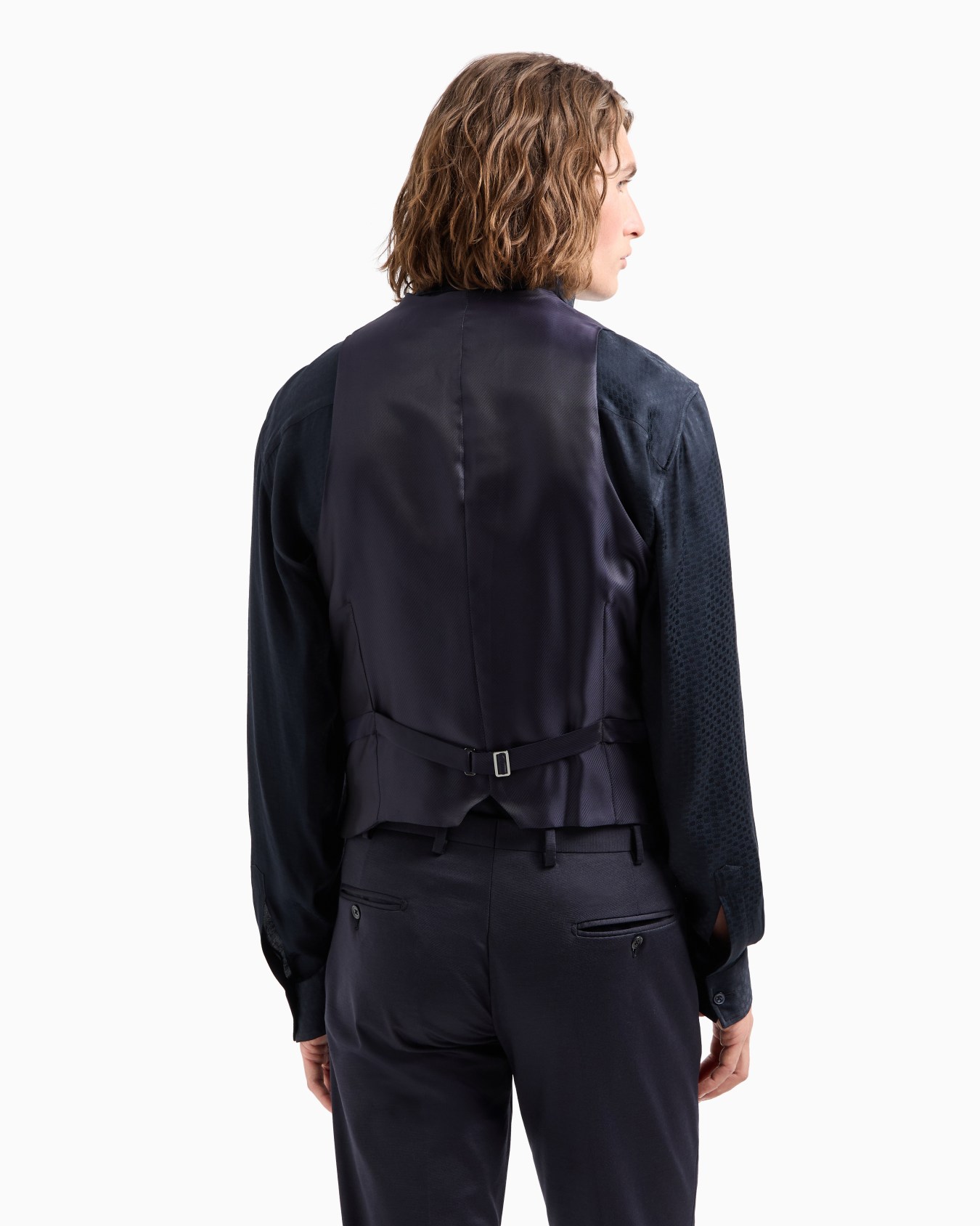 Single-breasted waistcoat in jacquard-striped armure virgin wool Slide 2