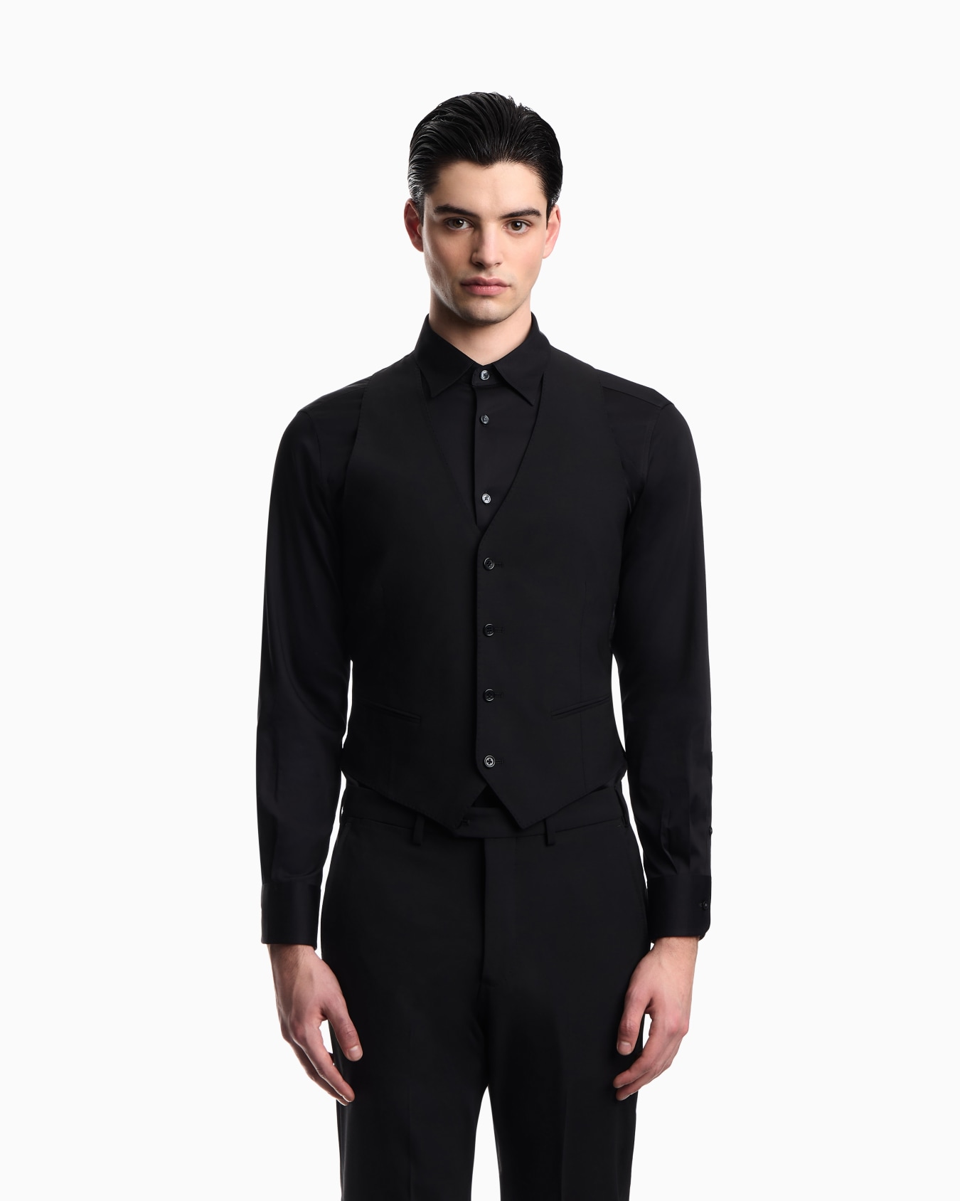 Single-breasted waistcoat in stretch, tropical light wool canvas Slide 3