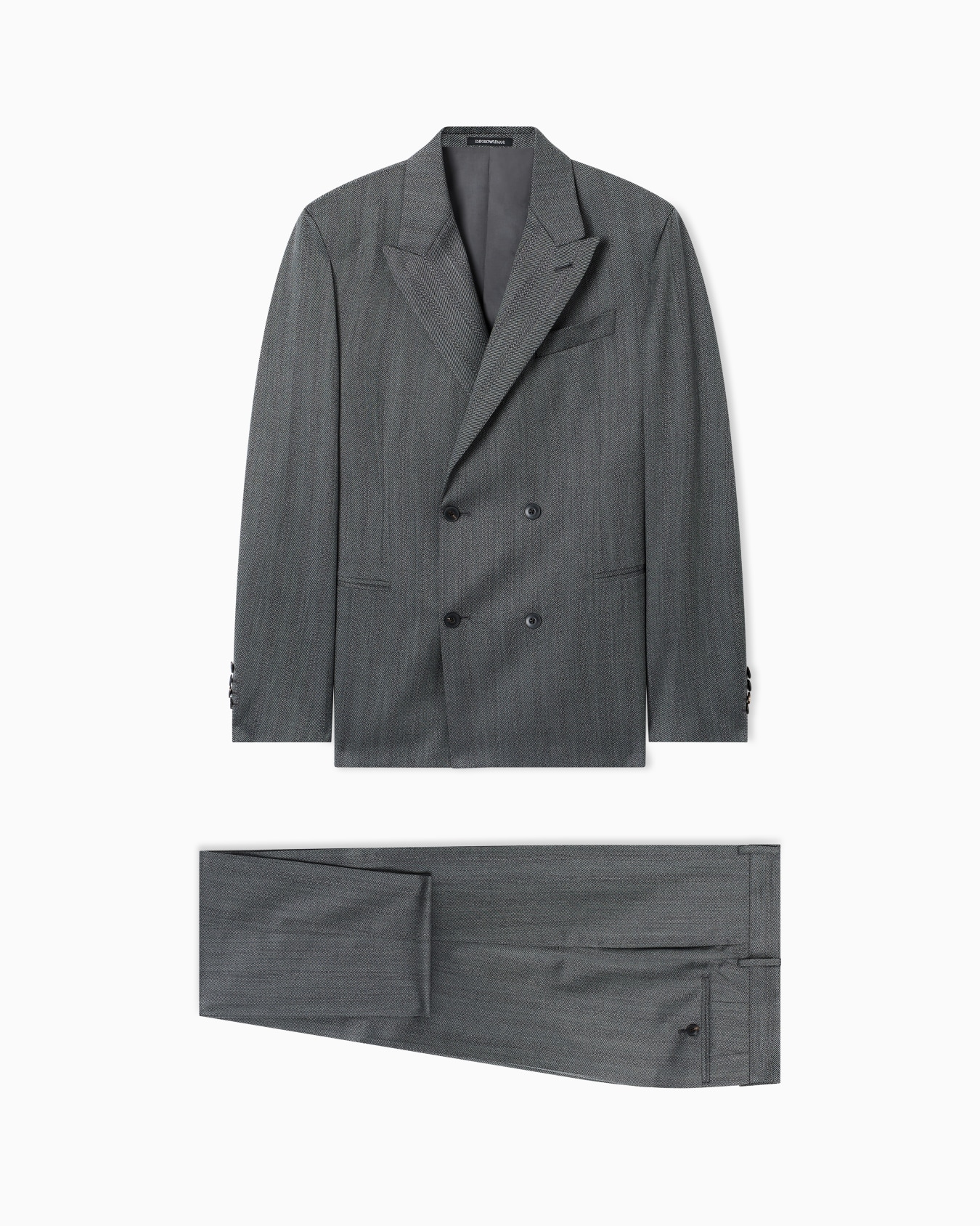 Double-breasted suit in Cheviot-effect armure virgin wool Slide 0
