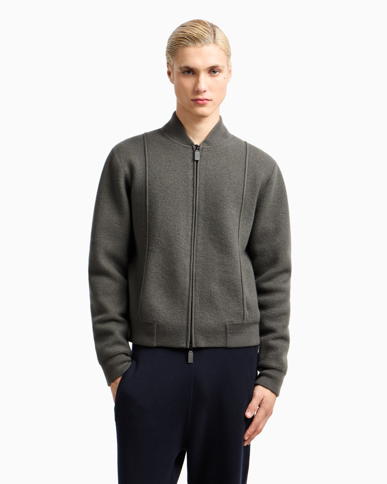 Icon zipped blouson in a virgin-wool knit Slide 1