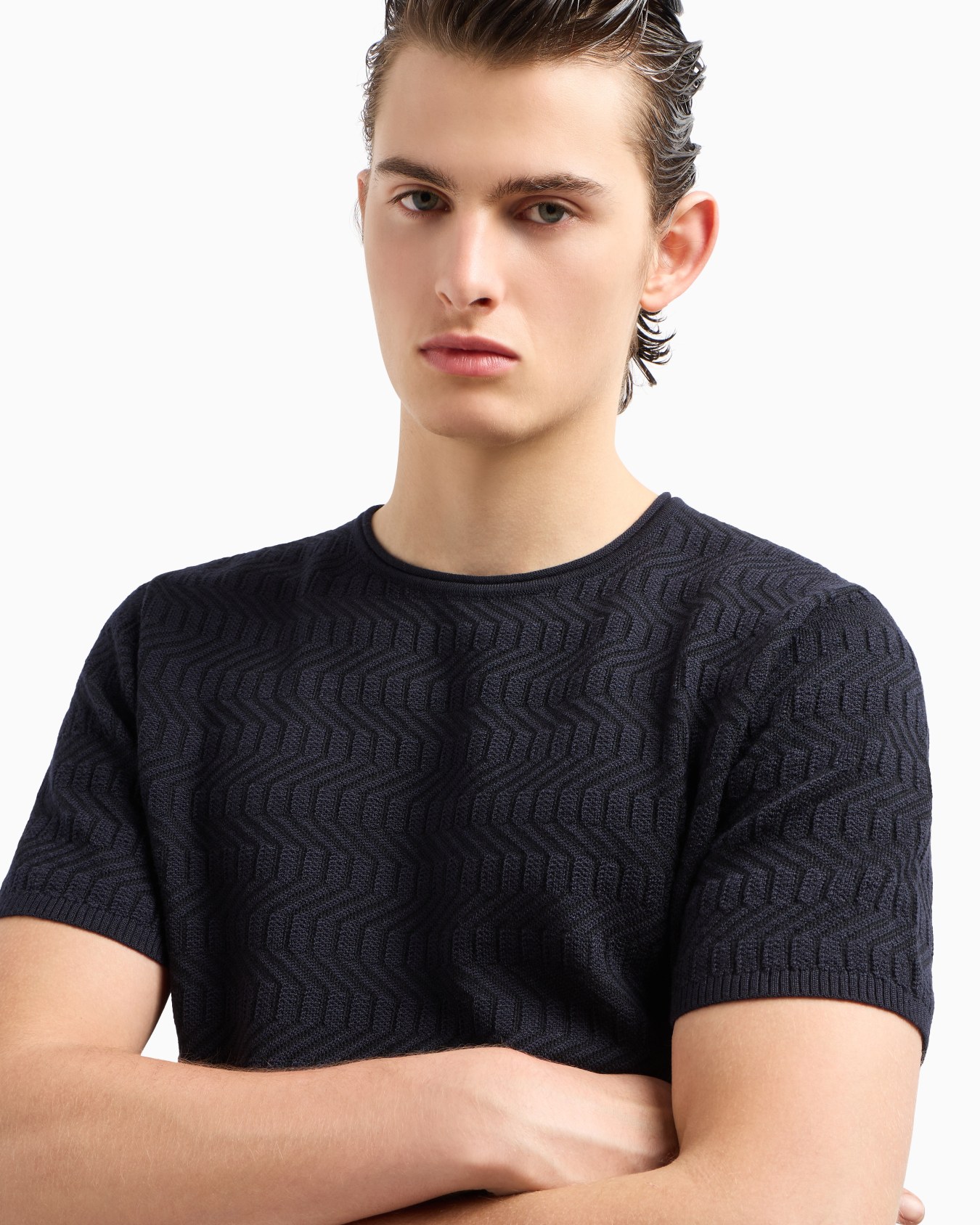 Icon Pullover mit Rundhalsausschnitt aus Jacquard-Schurwolle mit optischem zweifarbigem Motiv Folie 4