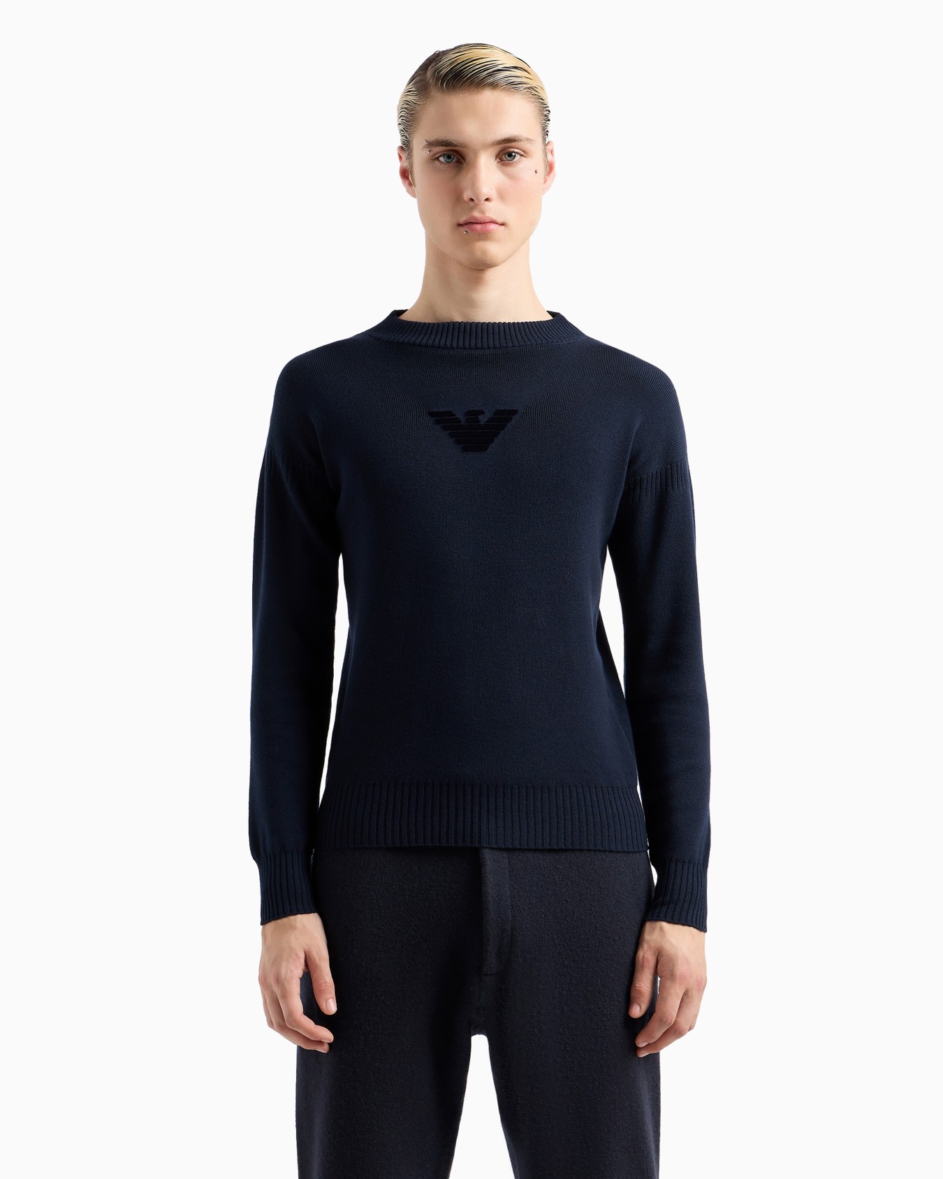 Virgin wool and cotton-blend jumper with soft embossed eagle Slide 2