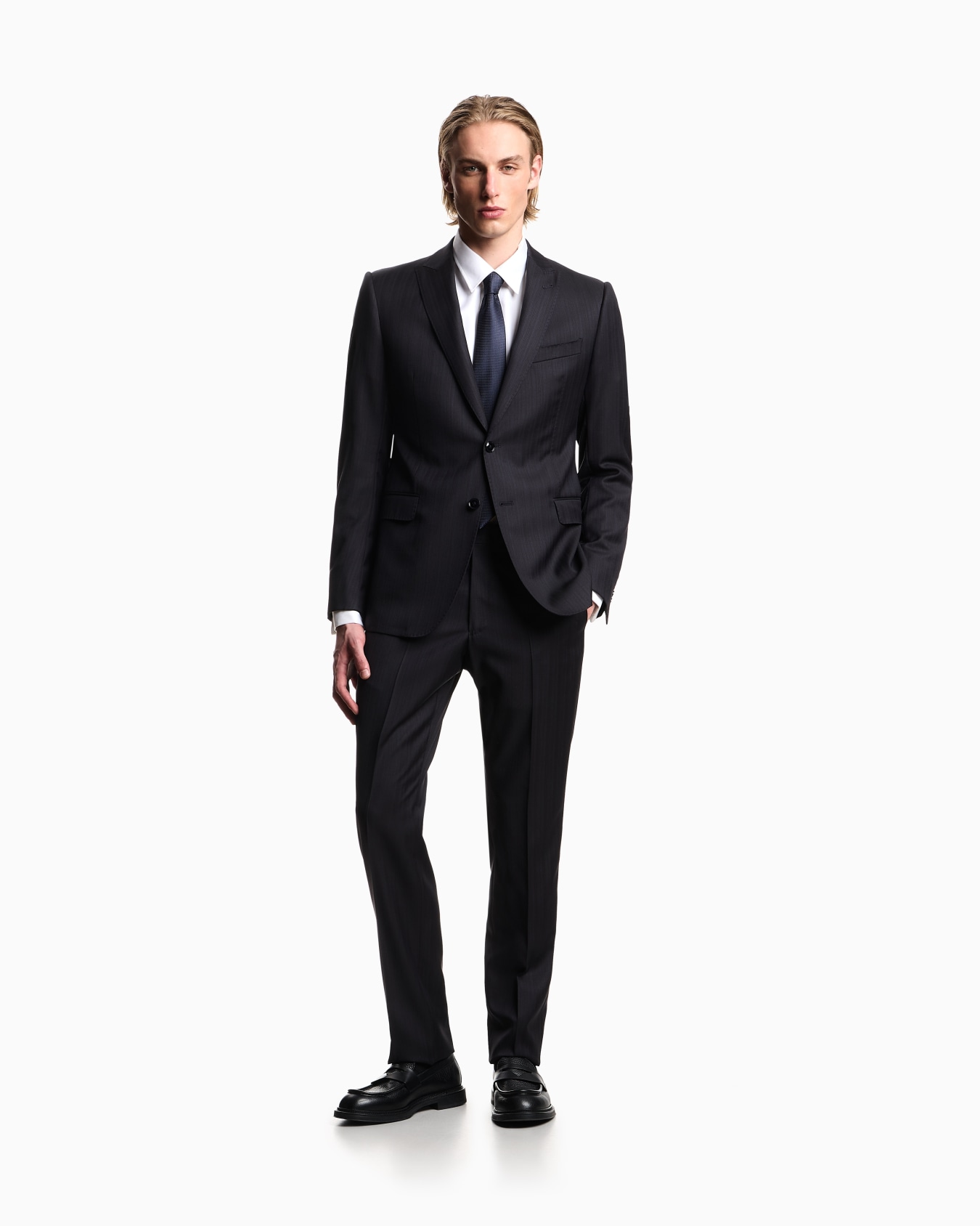 Single-breasted suit in tone-on-tone striped cool wool Slide 1