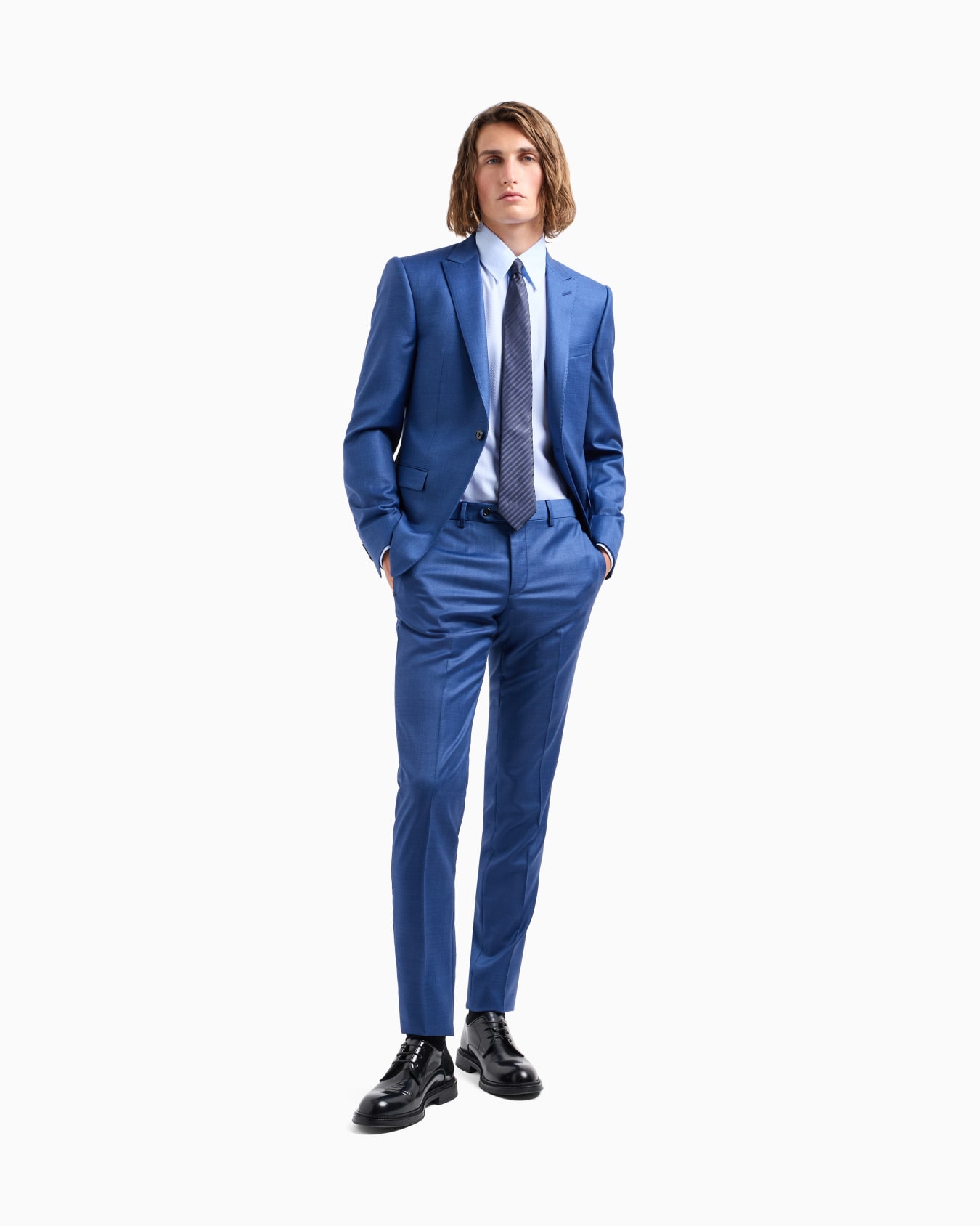 Single-breasted slim-fit suit in a silky-finish grisaille Slide 1