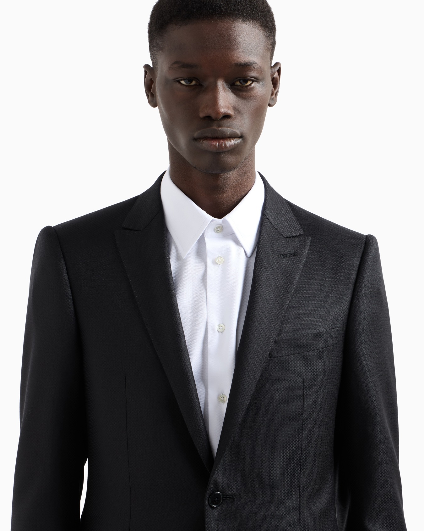 Slim-fit, single-breasted, jacquard virgin wool suit with a micro design Slide 4