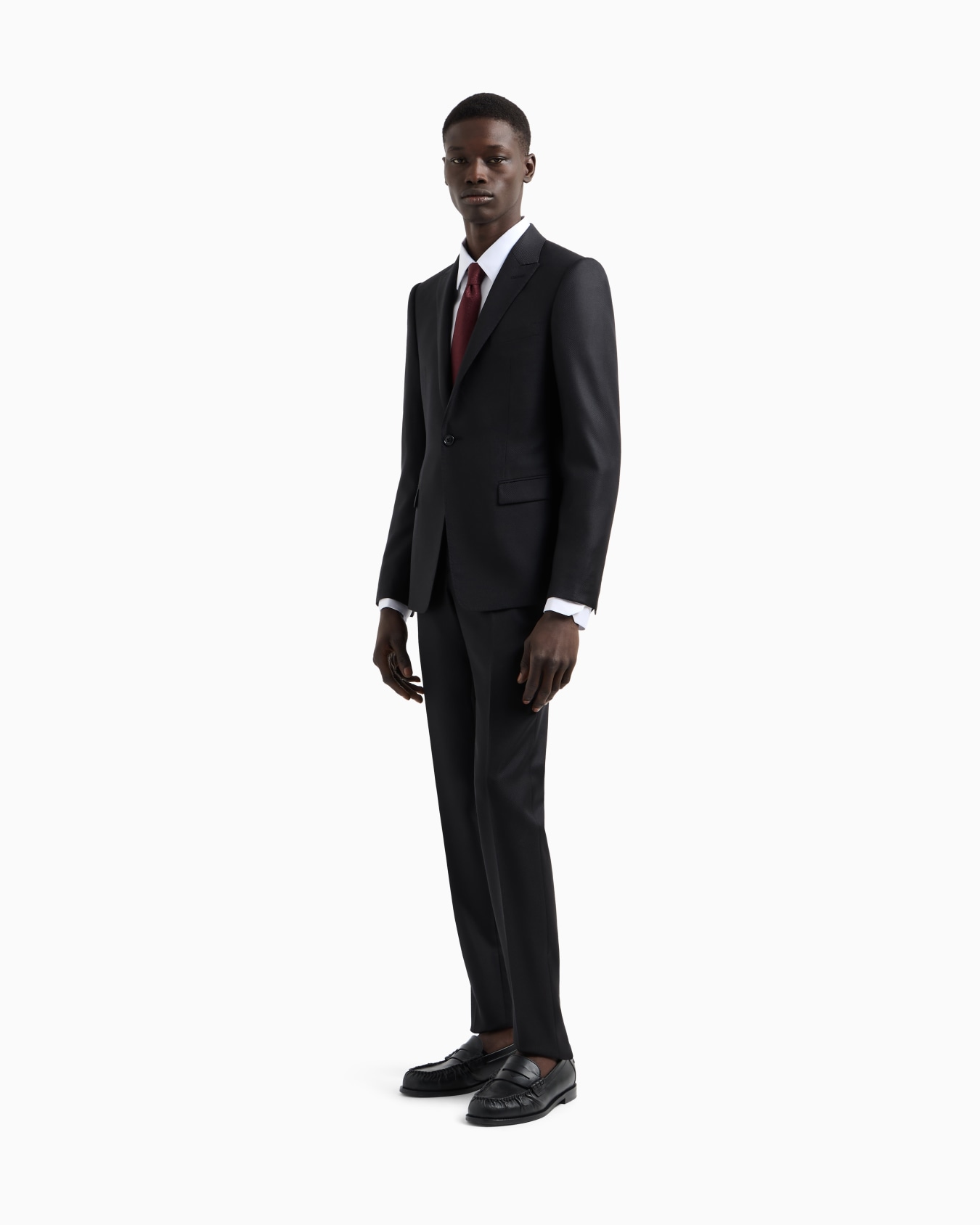 Slim-fit, single-breasted, jacquard virgin wool suit with a micro design Slide 1