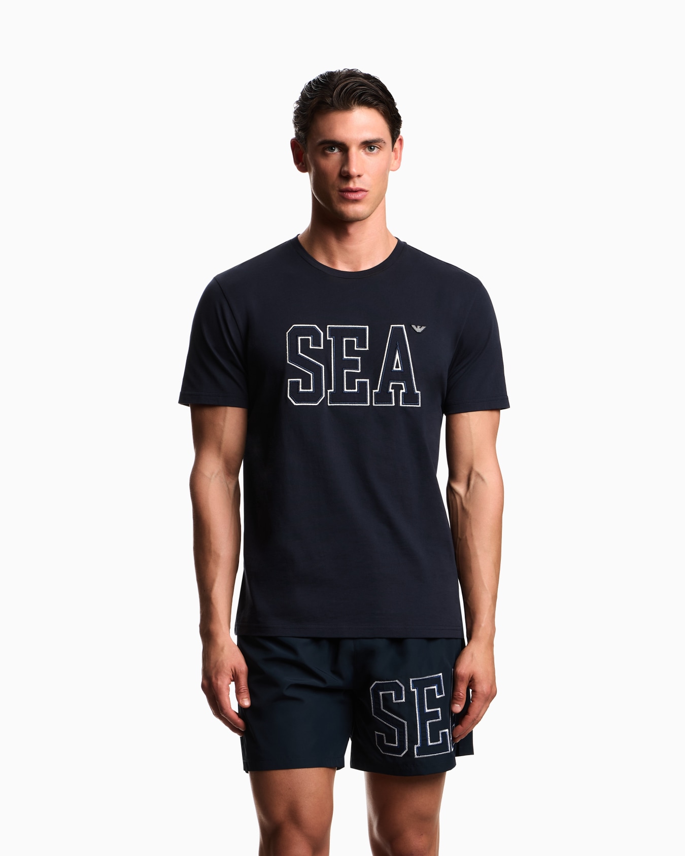 Sea embroidery beachwear T-shirt in jersey Slide 1