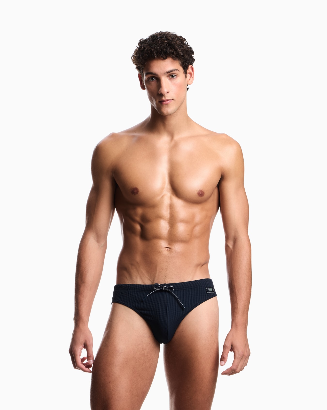 Satin label piqué low-rise swim briefs Slide 1