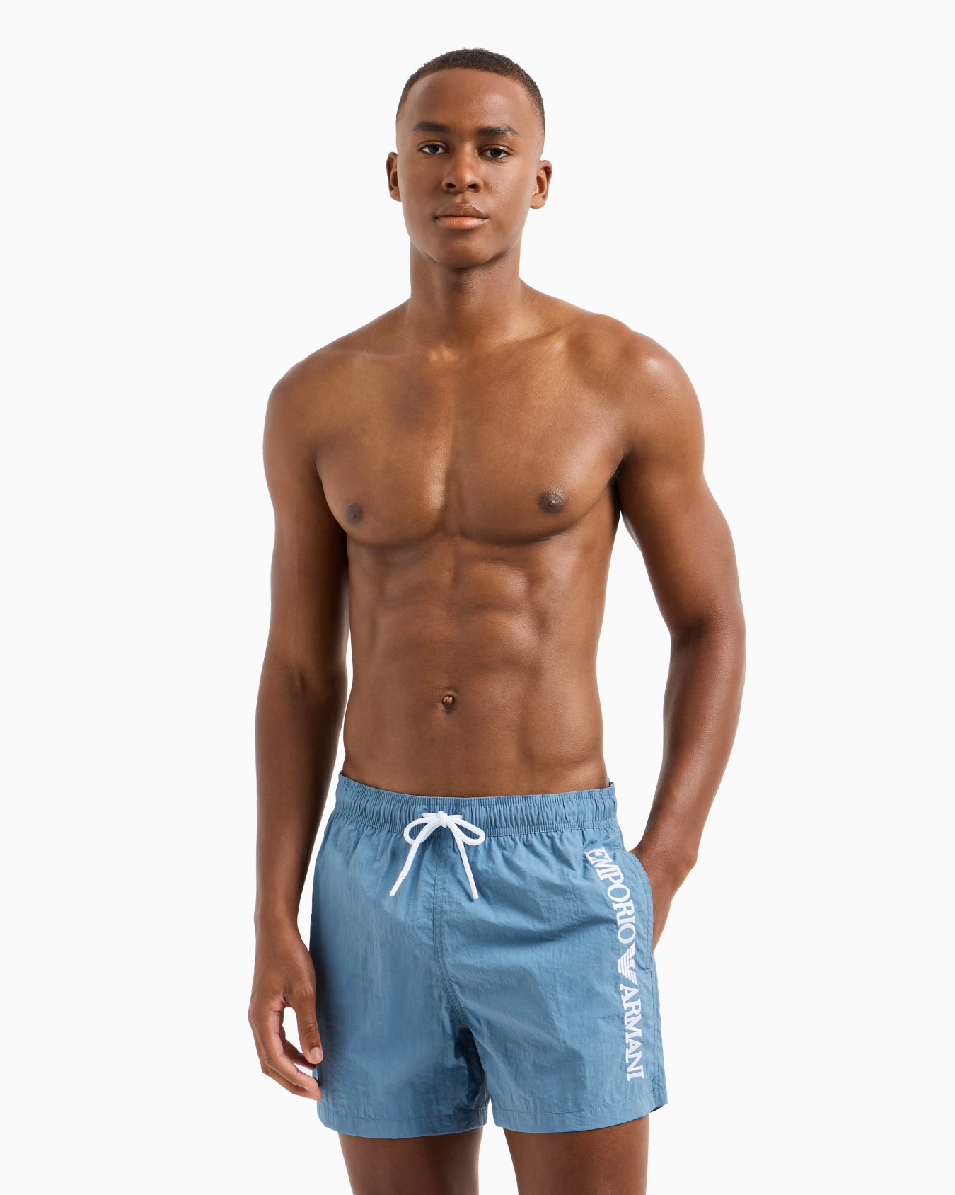Swim shorts with vertical logo embroidery Slide 1