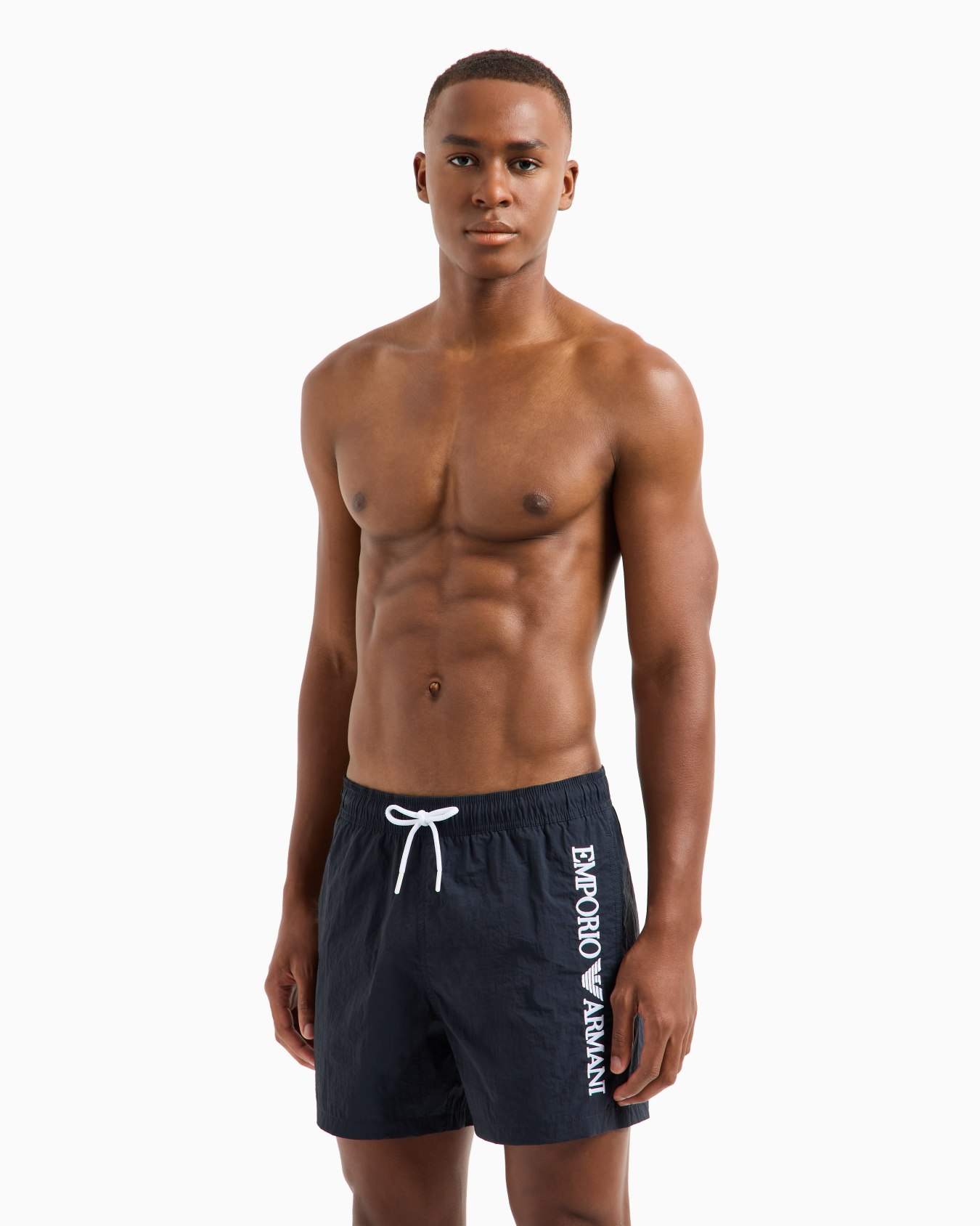 Swim shorts with vertical logo embroidery Slide 1