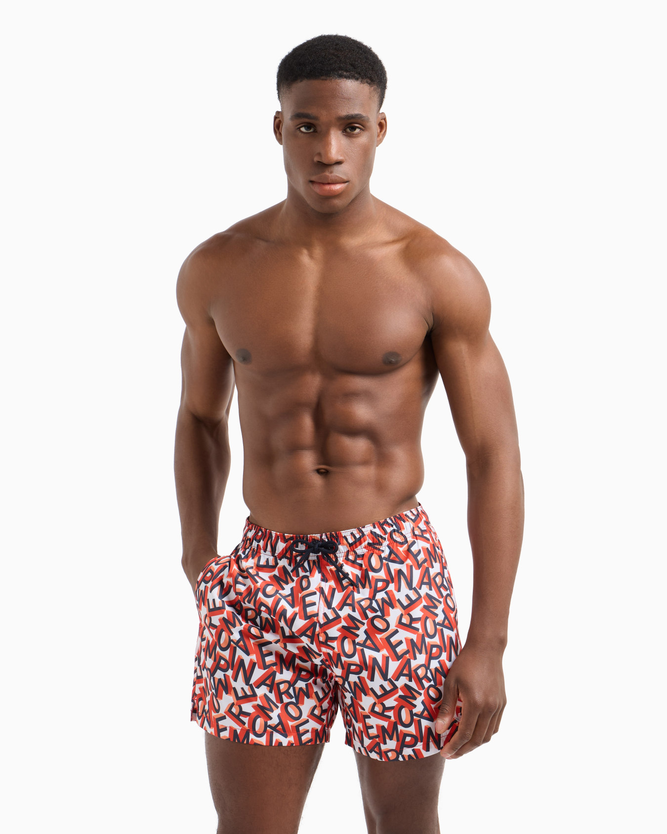 Swim shorts with all-over oversized lettering Slide 1