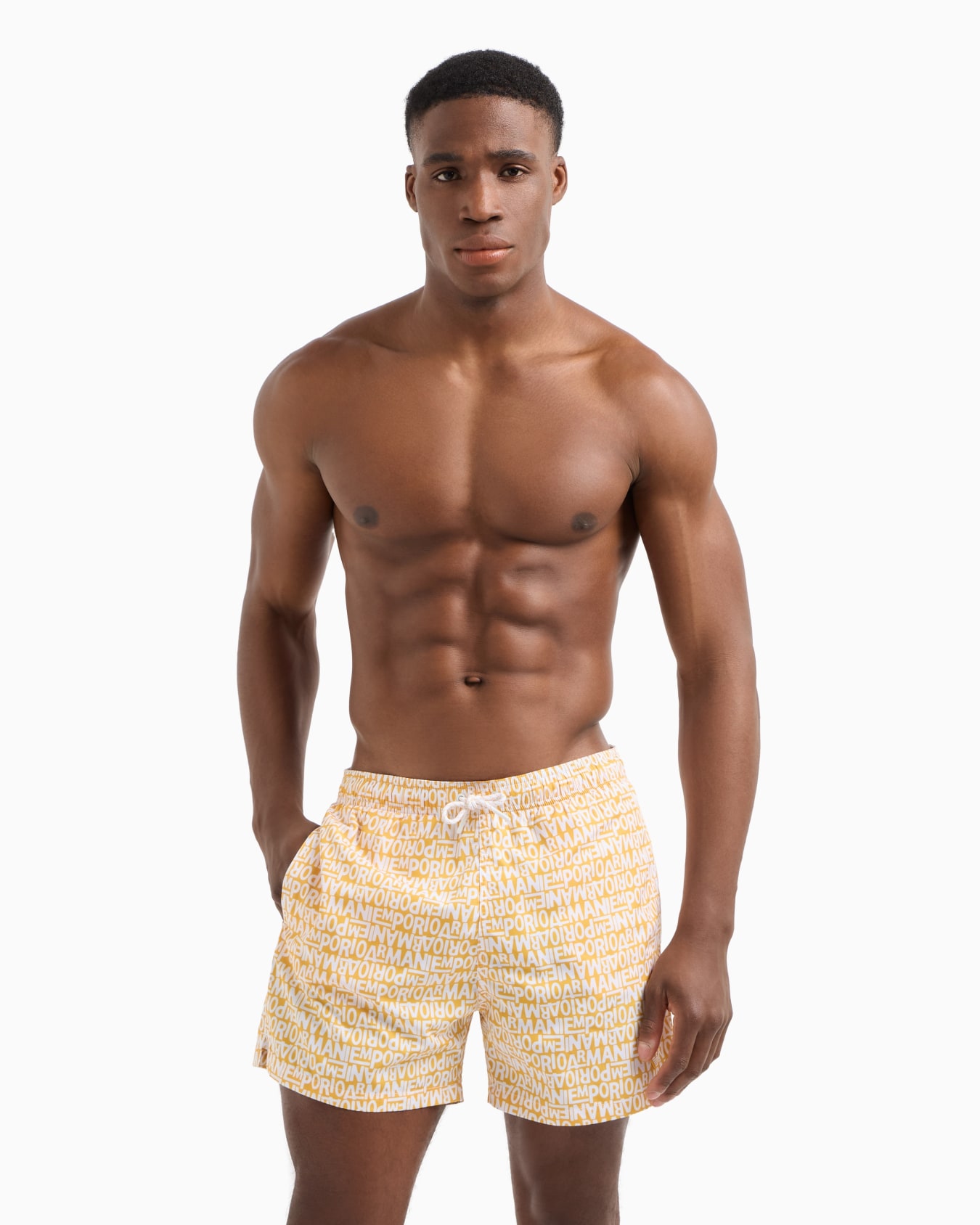 Swim shorts with all-over small logo Slide 1