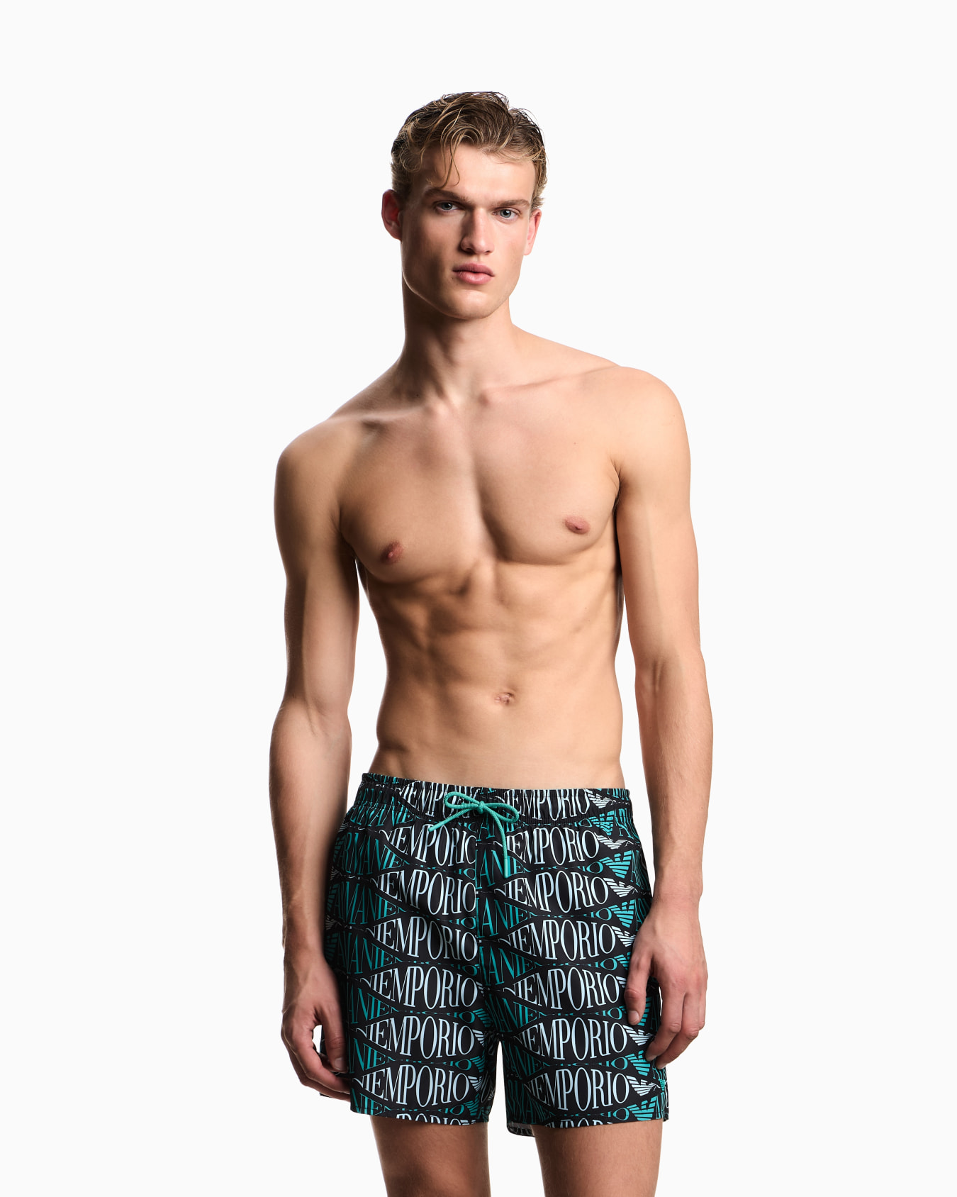Swim shorts with all-over logo Slide 1