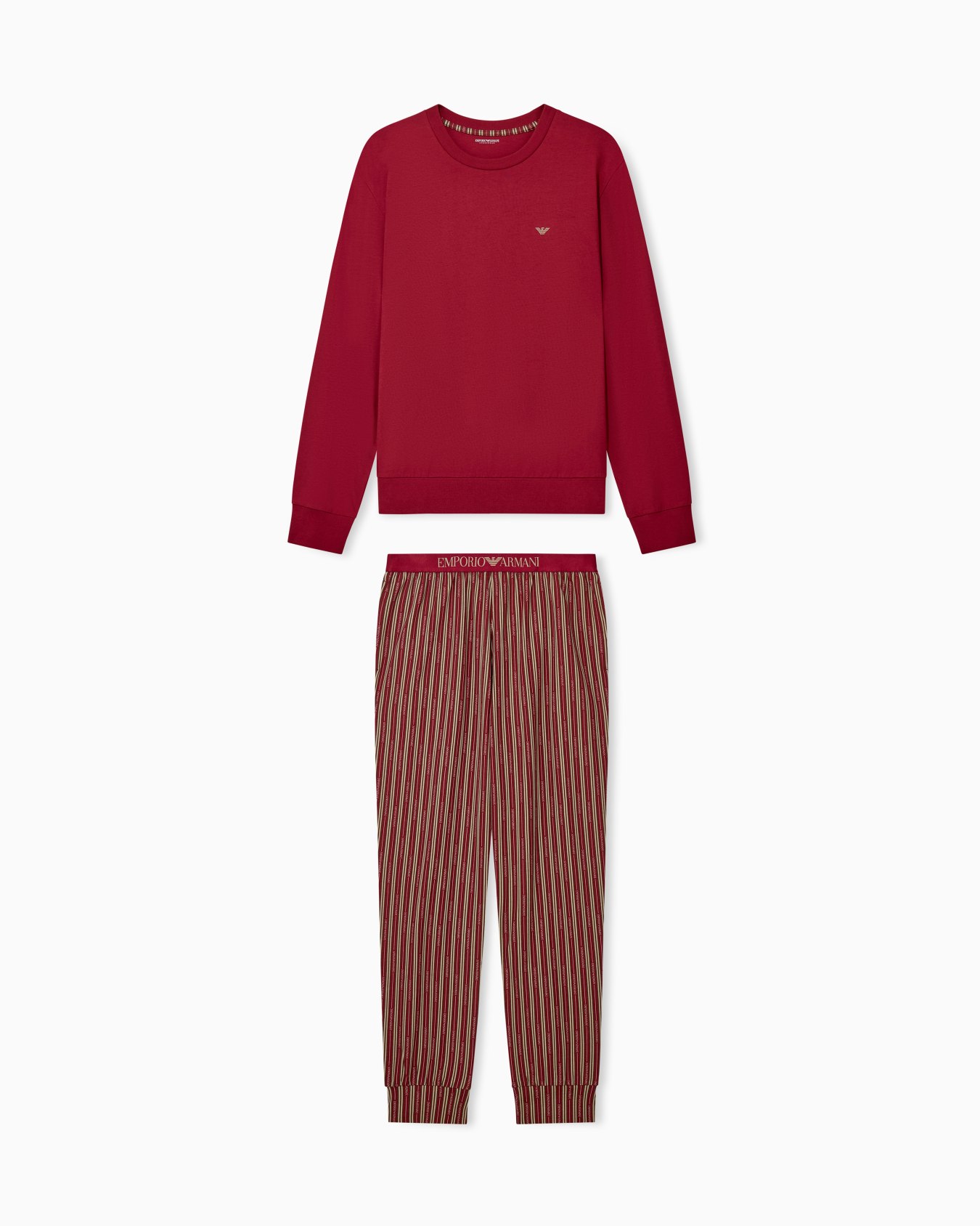 Pajama set in cotton jersey with striped cuffed trousers 슬라이드 0