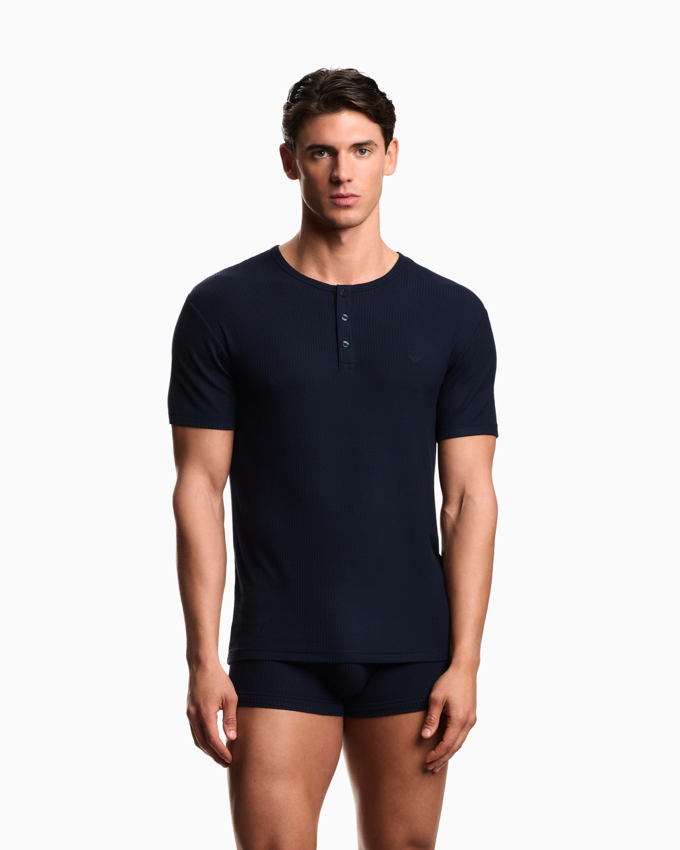 T-shirt de détente à col tunisien en jersey à fines côtes Diapositive 1