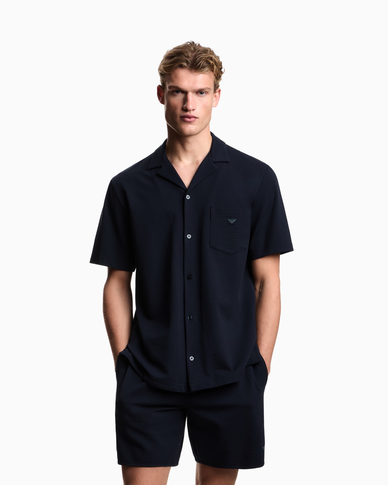 Loungewear shirt in seersucker jersey Slide 1
