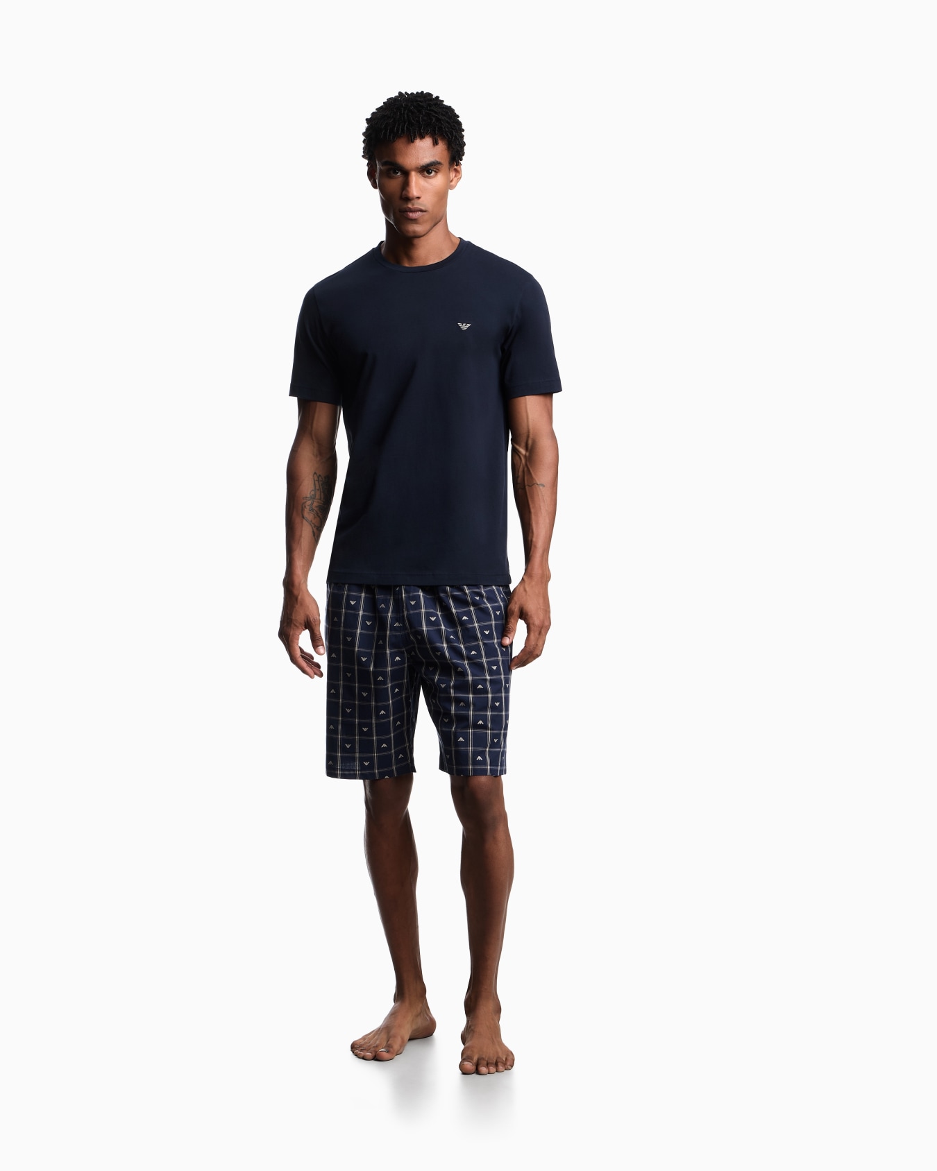 Pyjamas with jacquard logo pattern Bermuda shorts Slide 1