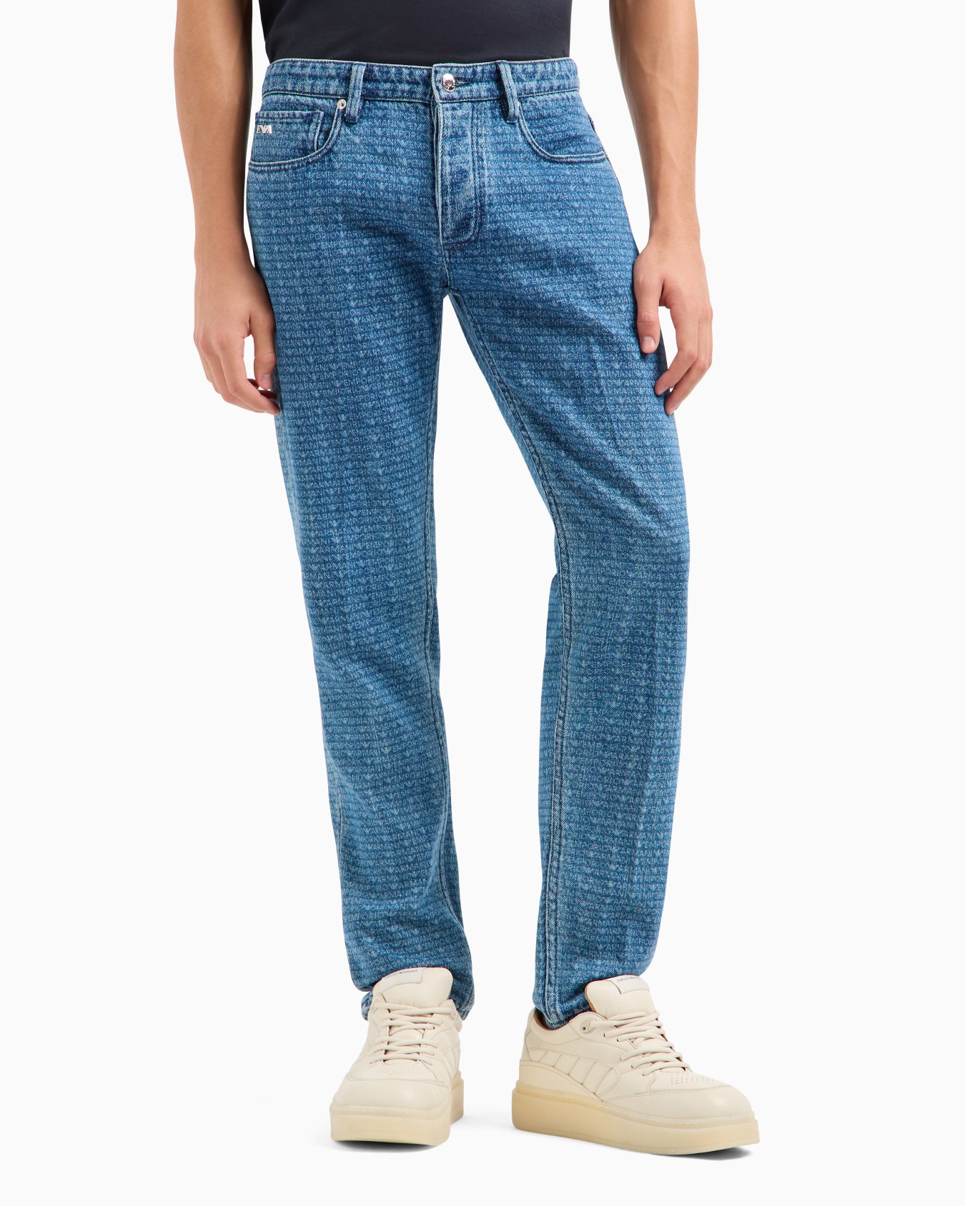 J75 Slim-fit jeans in stone-washed denim with all-over lettering Slide 3