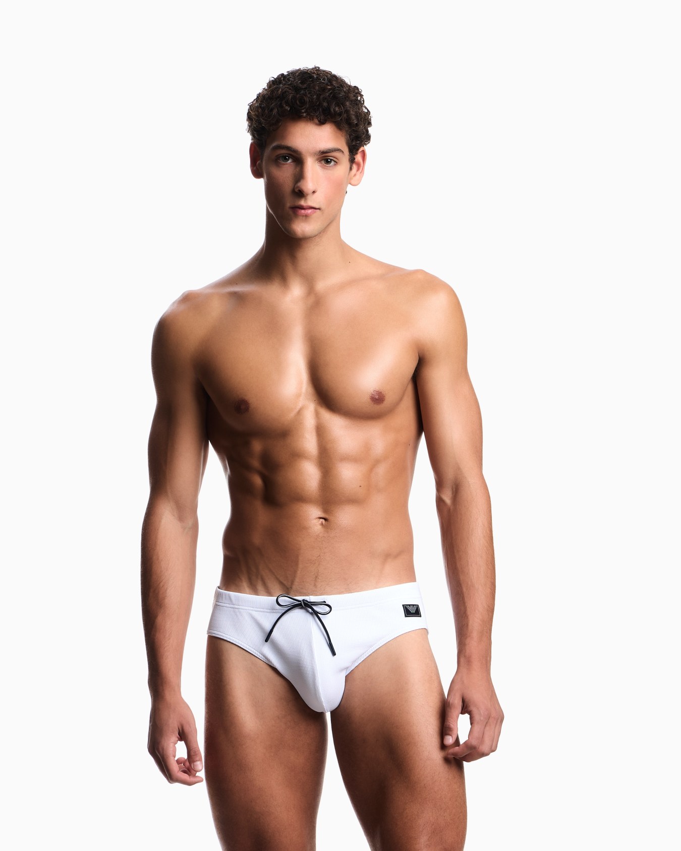 Satin label piqué swim briefs Slide 1