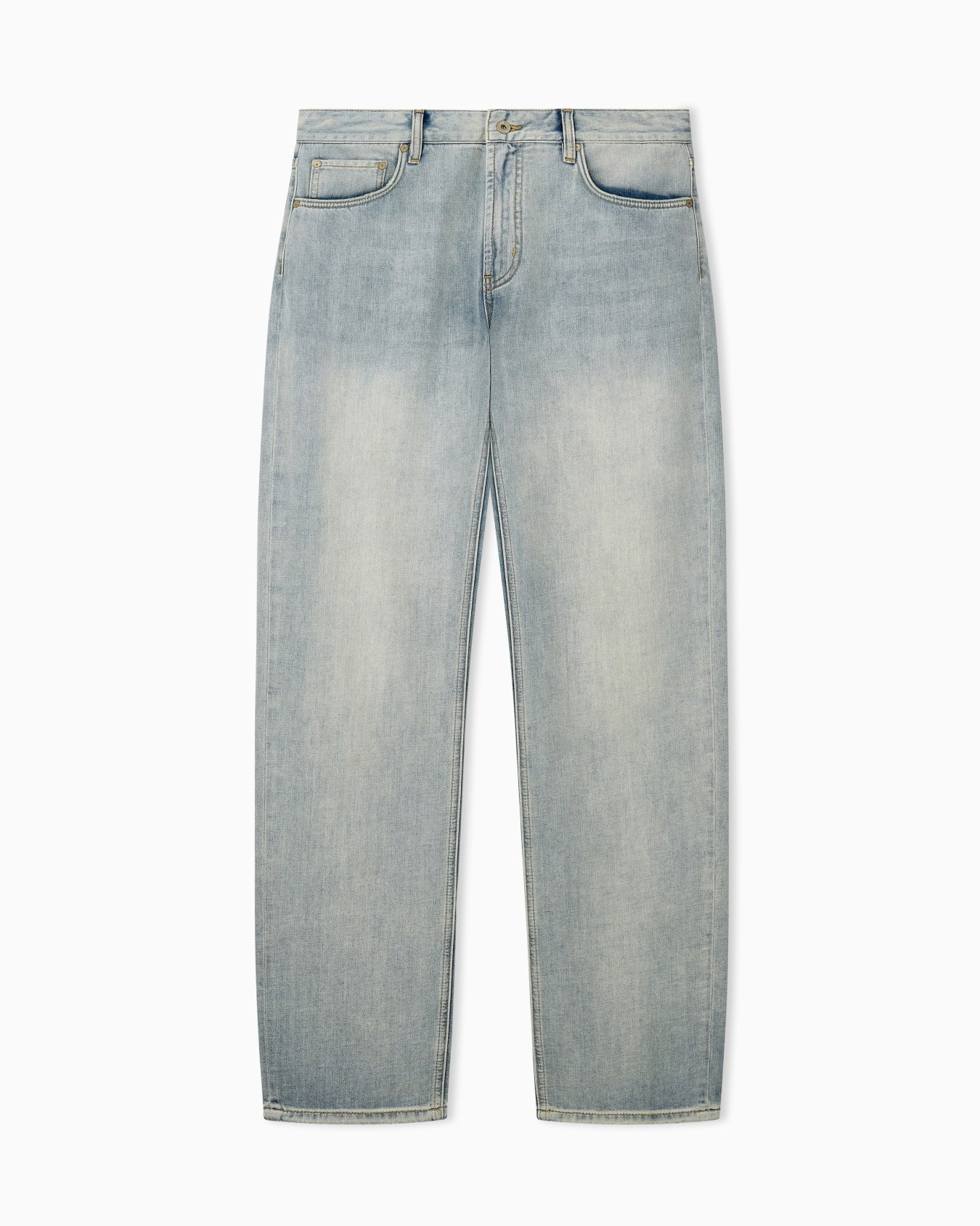 Pantalon à cinq poches en denim de coton et lin délavé Diapositive 0