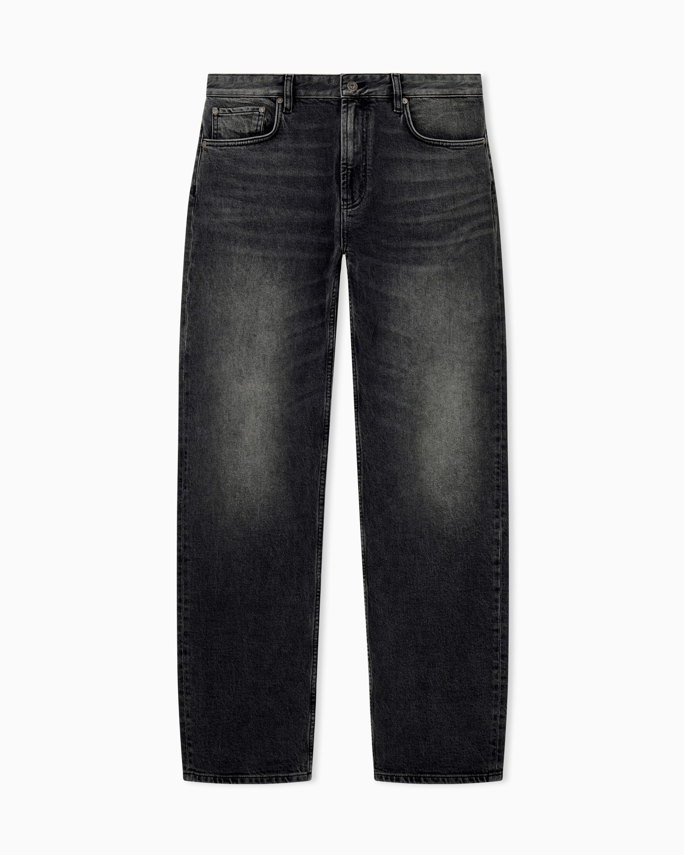Regular fit five-pocket cotton denim jeans with fading Slide 0