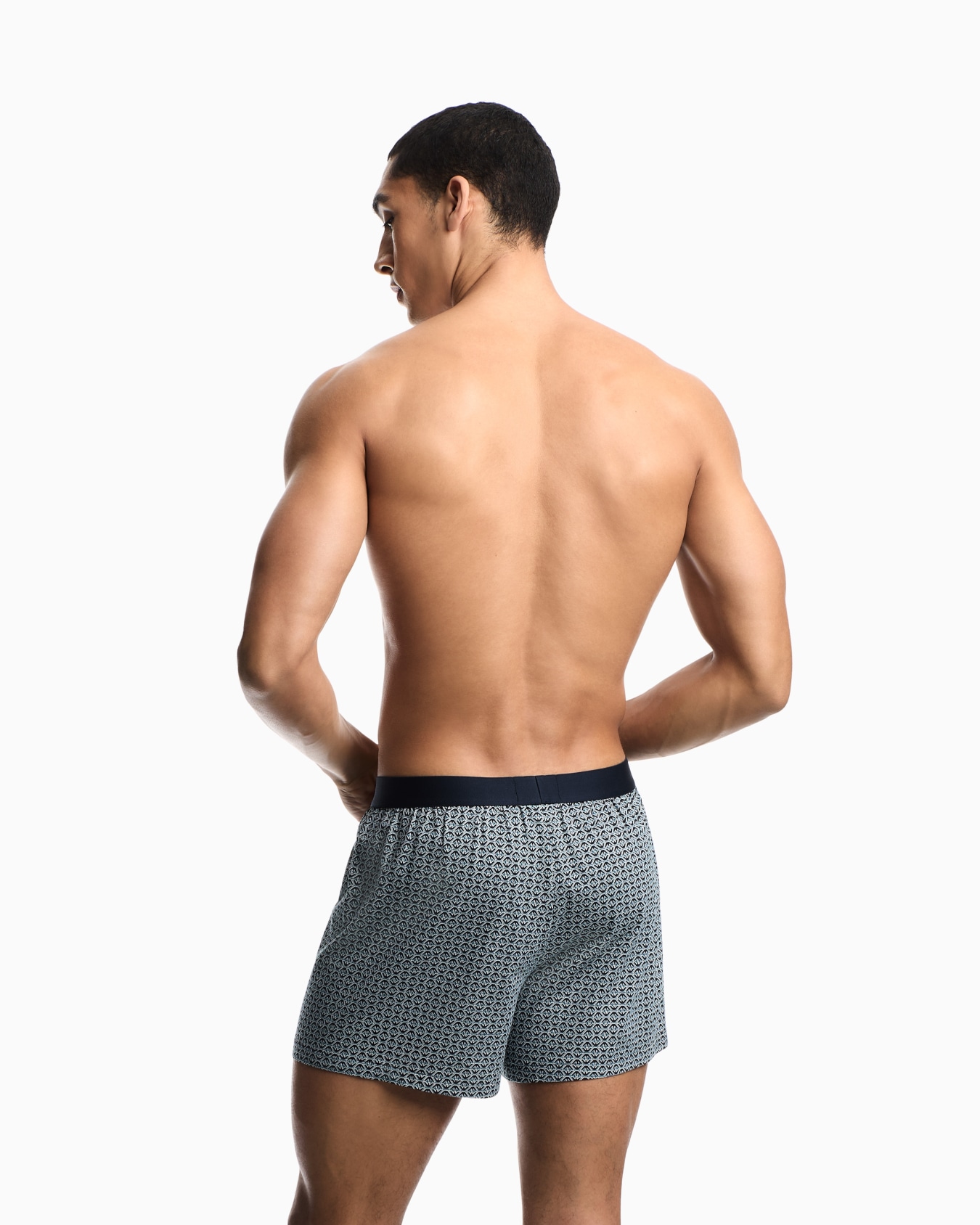 Boxer shorts in striped cotton jersey with logo waistband 슬라이드 2
