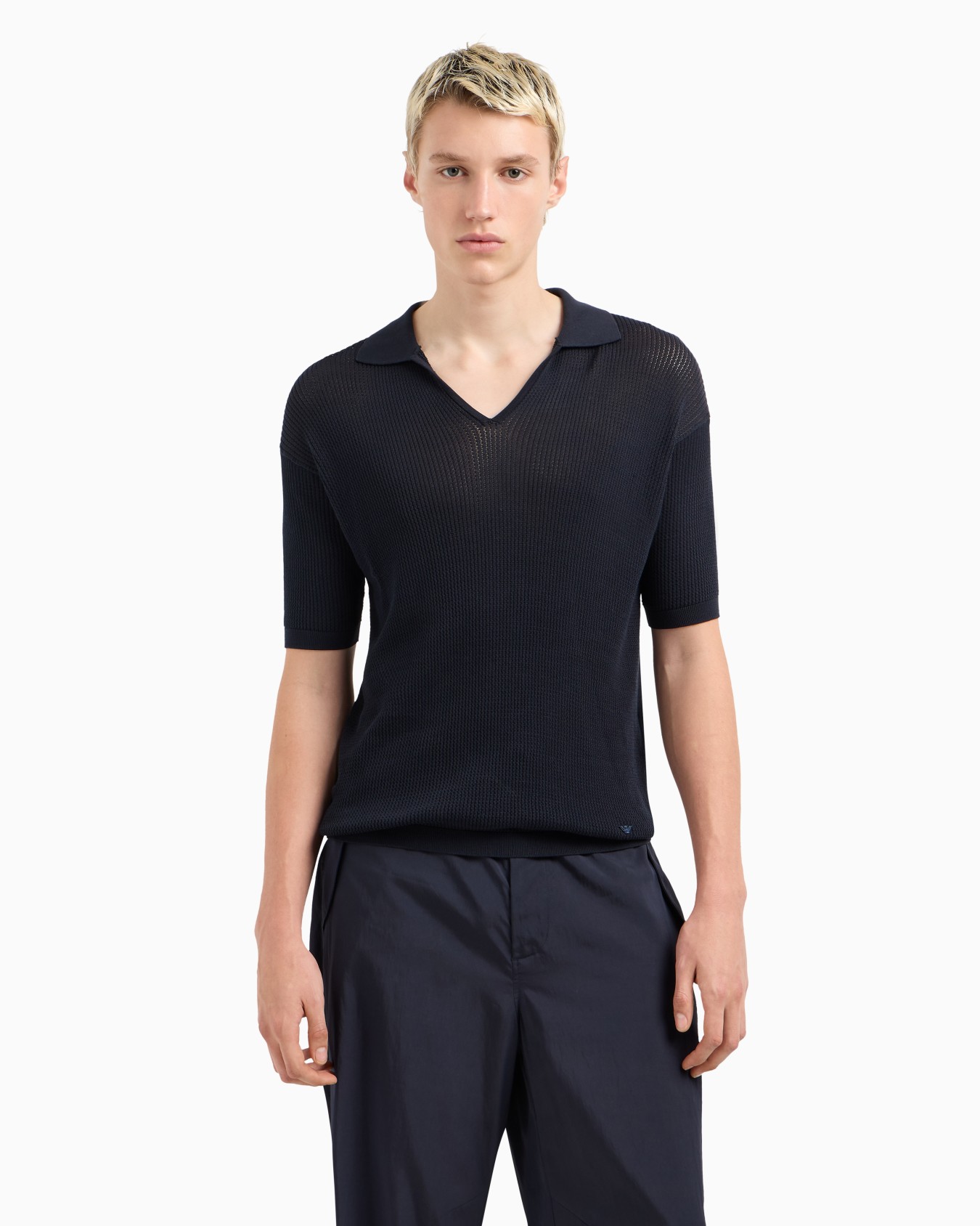 Polo-collar jumper with micro perforated-effect weave Slide 3