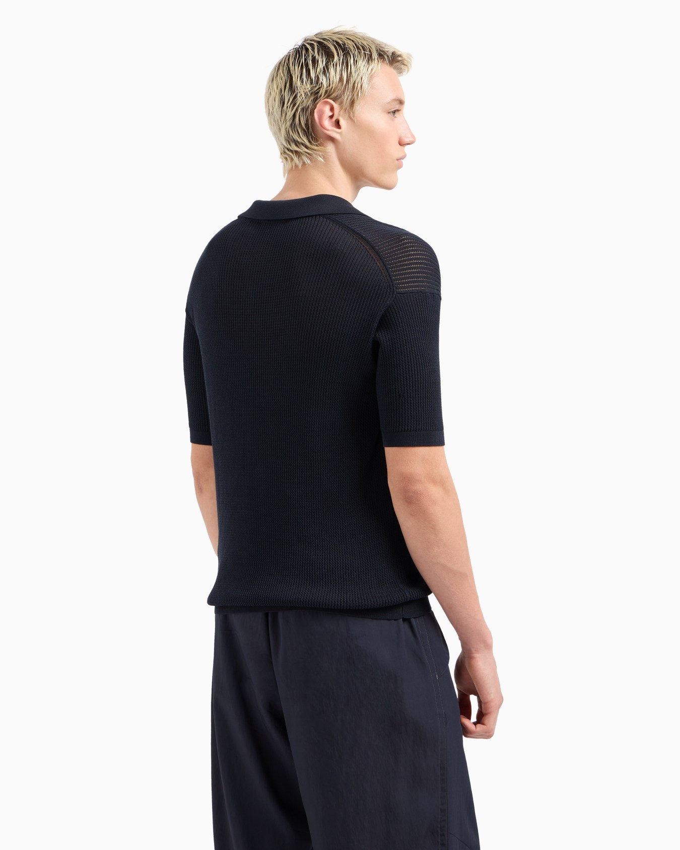 Polo-collar jumper with micro perforated-effect weave Slide 2