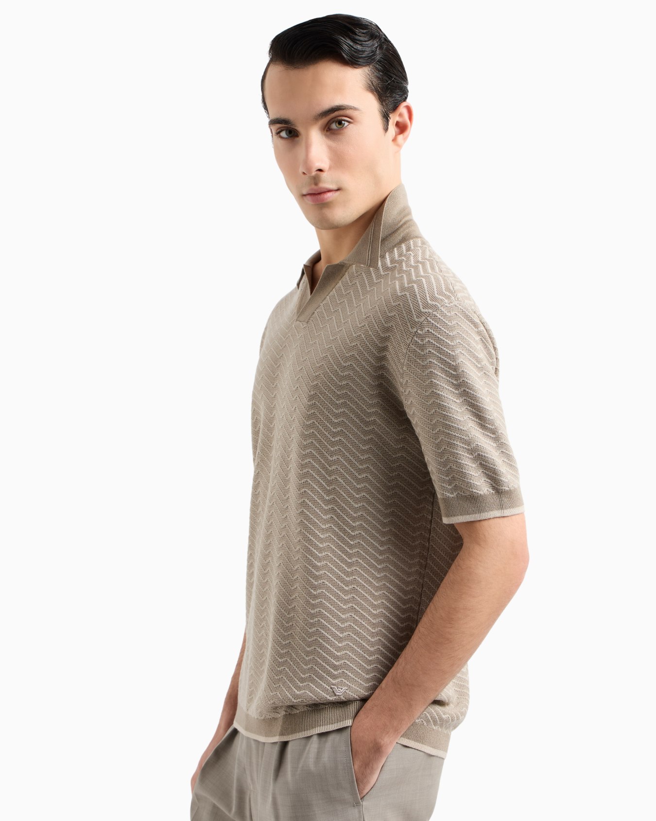 Maglia collo polo in misto lana e lyocell punti fantasia ASV Slide 4