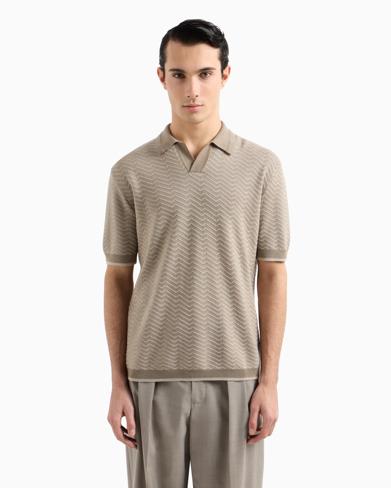Maglia collo polo in misto lana e lyocell punti fantasia ASV Slide 3
