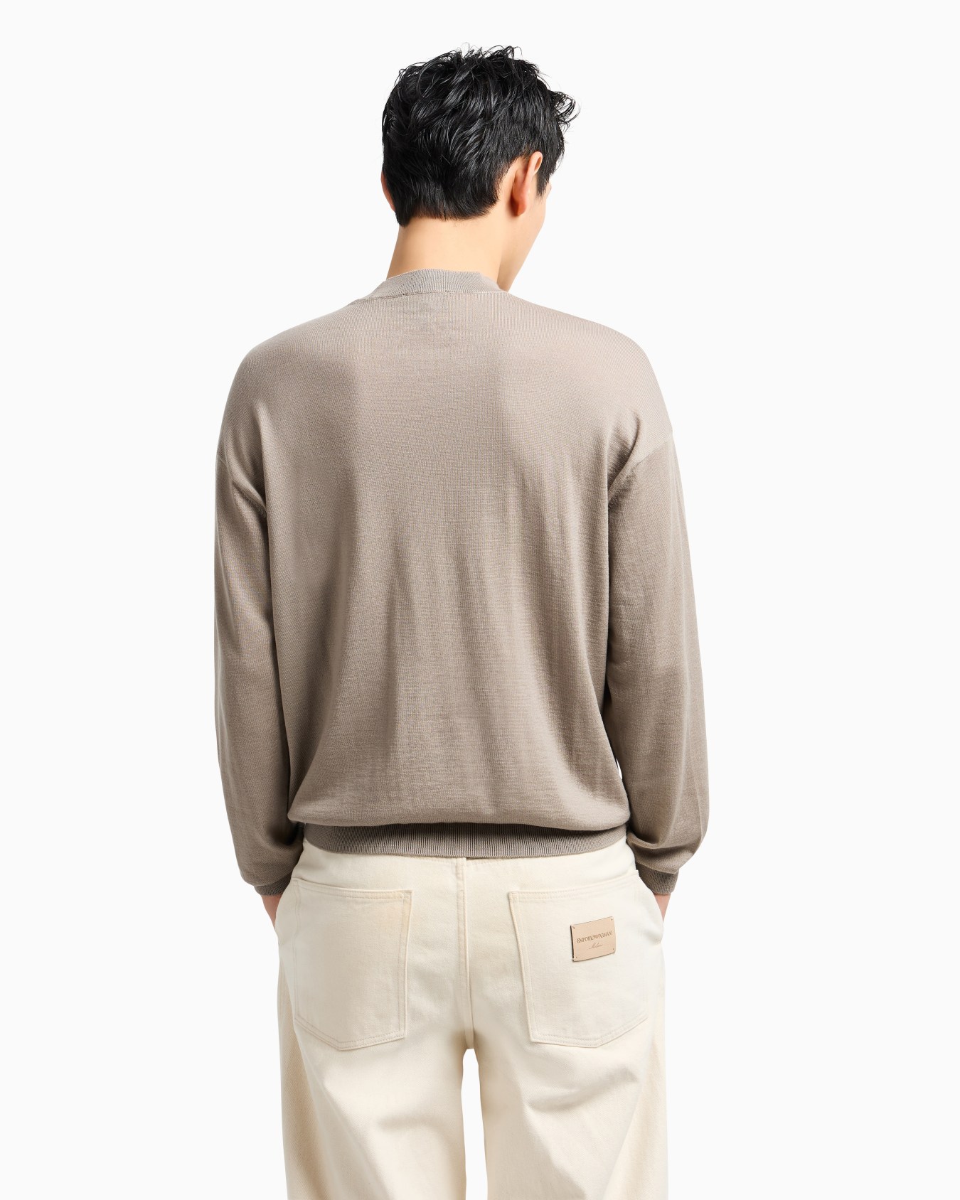 Virgin-wool plain-knit jumper with italic logo embroidery Slide 2