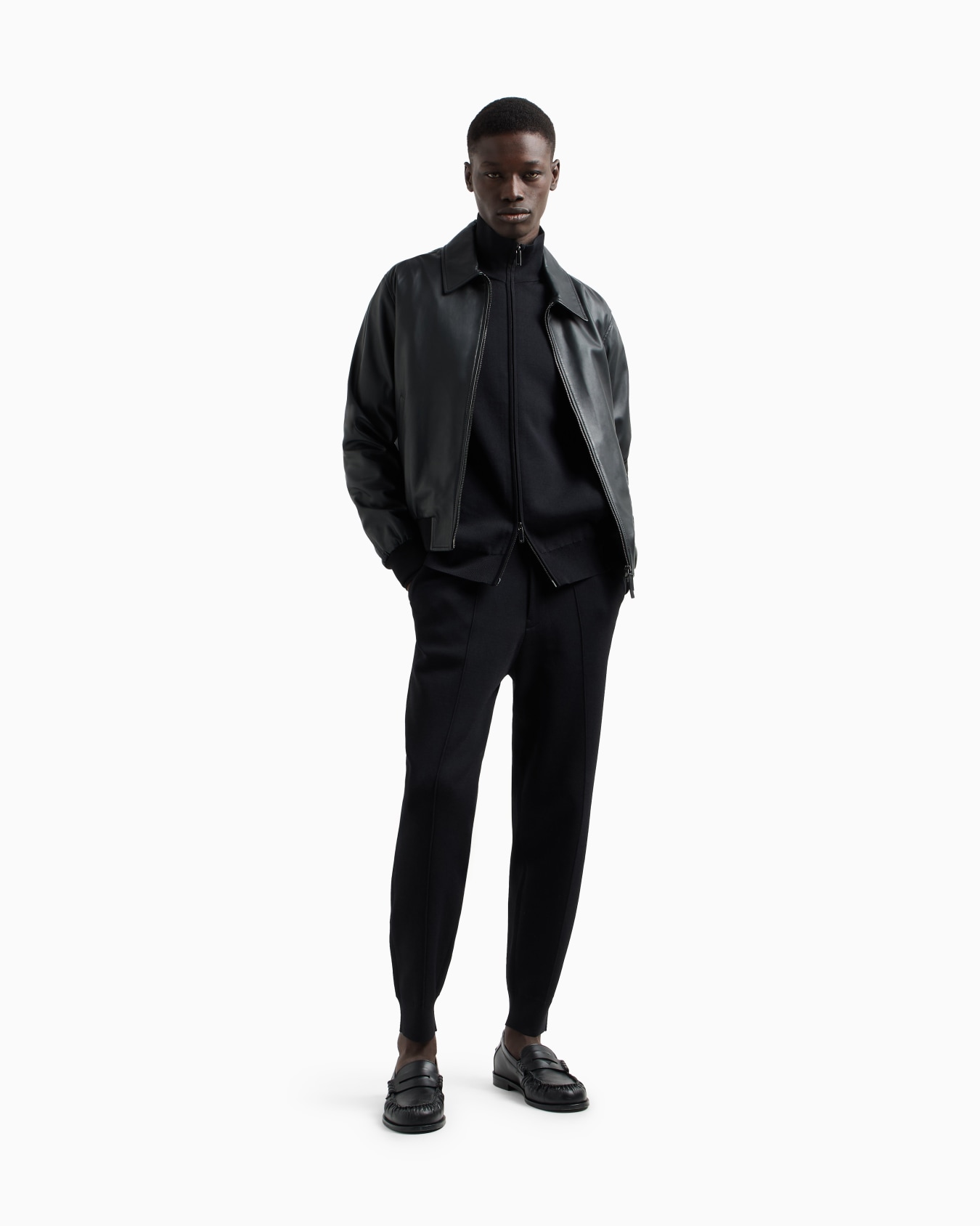 Pantalon de jogging en maille unie avec nervures devant Diapositive 1