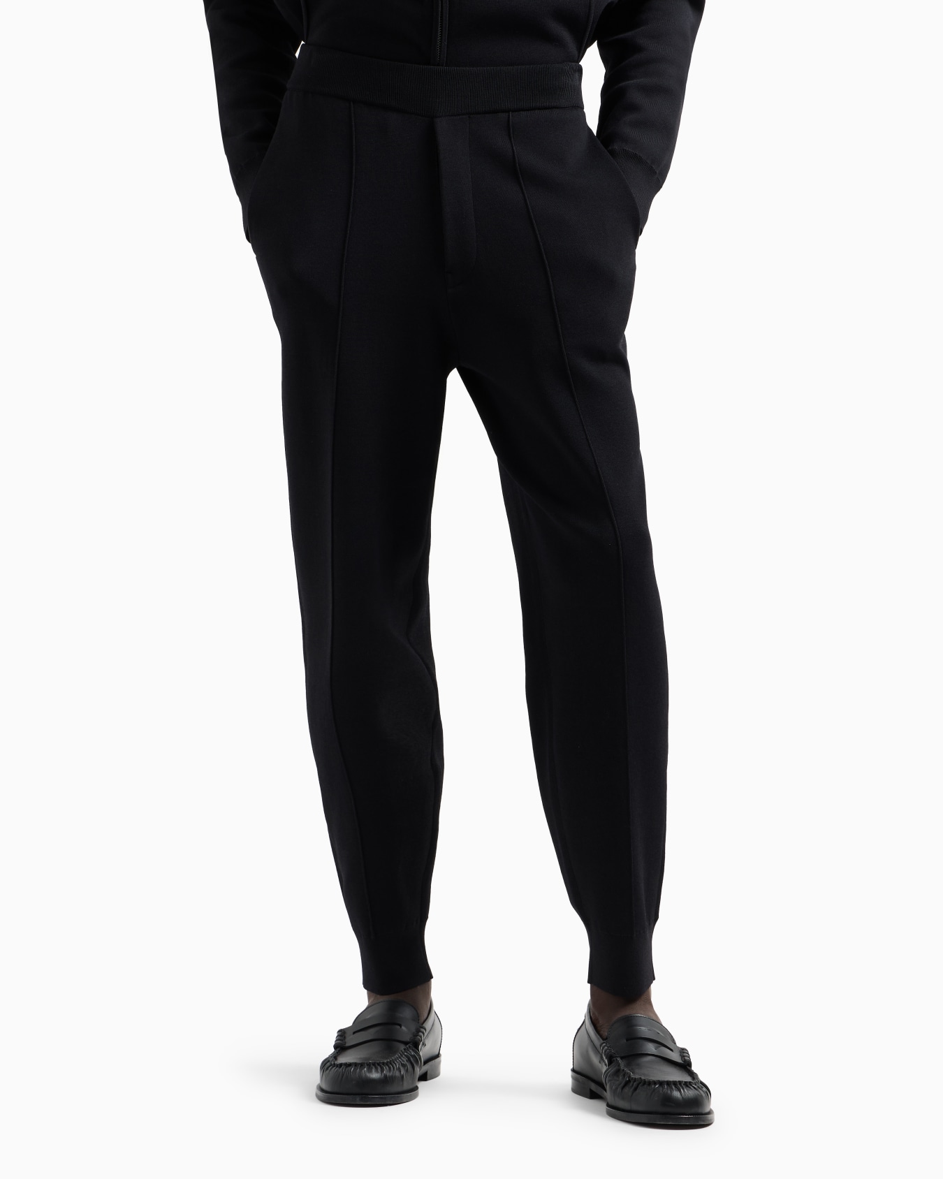 Pantalon de jogging en maille unie avec nervures devant Diapositive 3