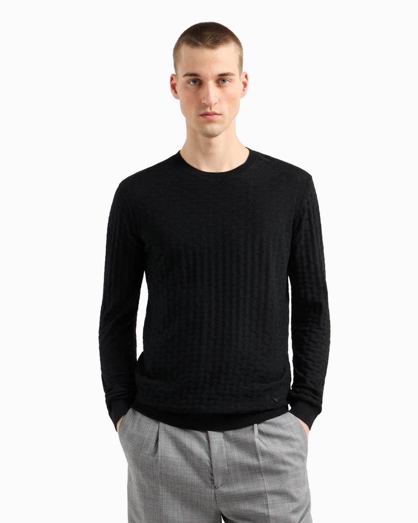 US Exclusive woven-effect virgin-wool jumper Diapositiva 3