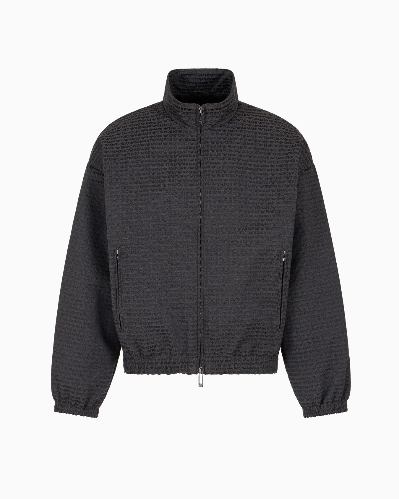 Full zip blouson in all-over jacquard lettering fabric Slide 0
