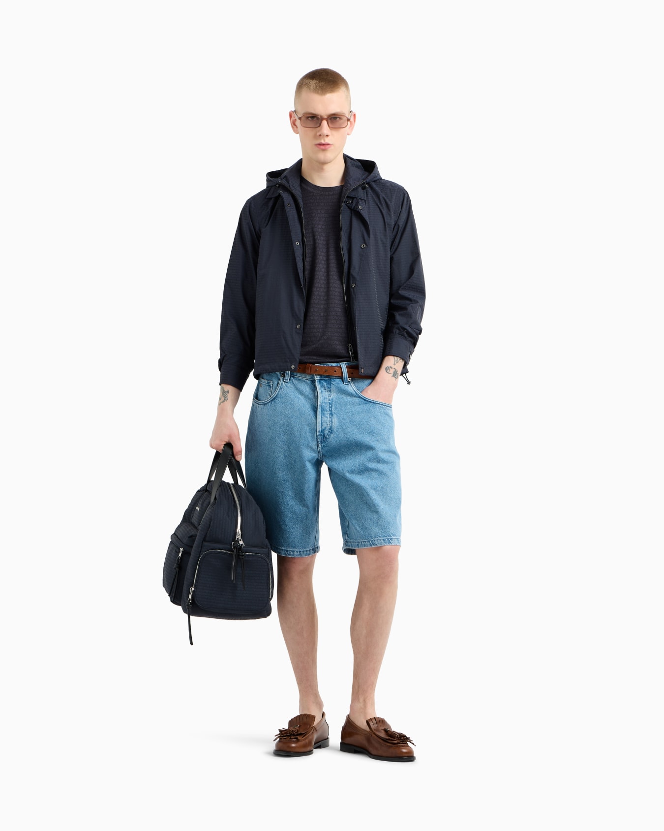Nylon blouson with detachable inner panel with jacquard all-over lettering Slide 1