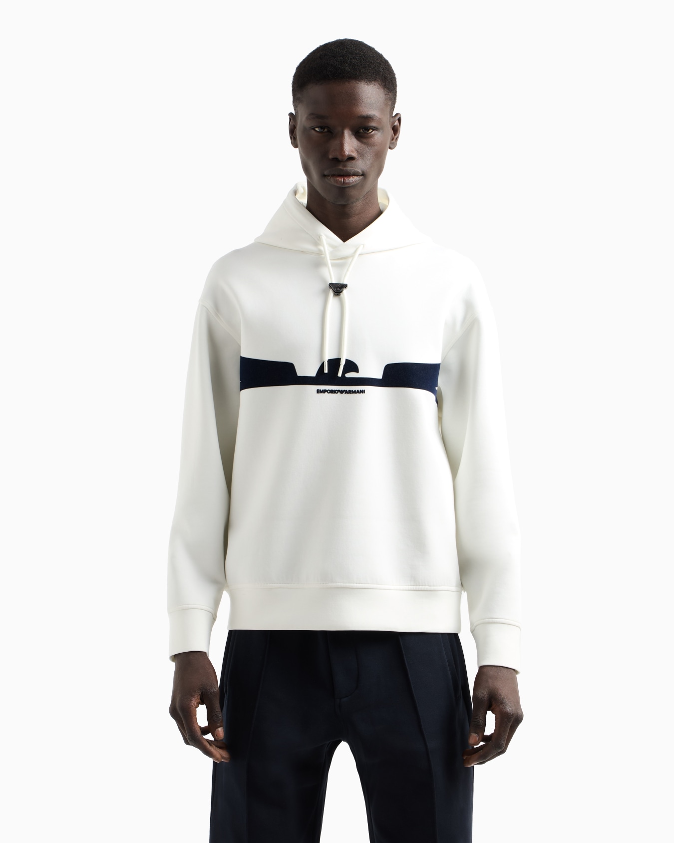 ASV Hooded sweatshirt in double jersey with contoured eagle flocked print Slide 3